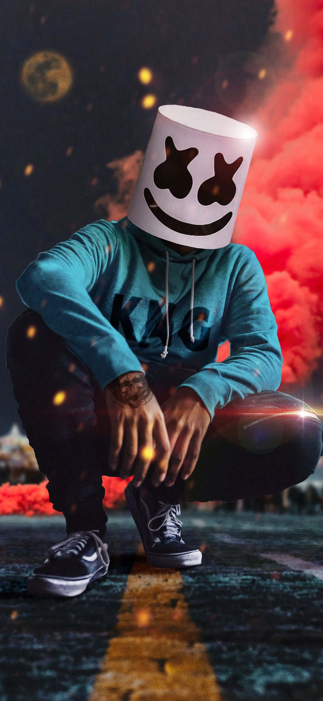 1080x2340 4K Маршмело Цветен Дим Тапет