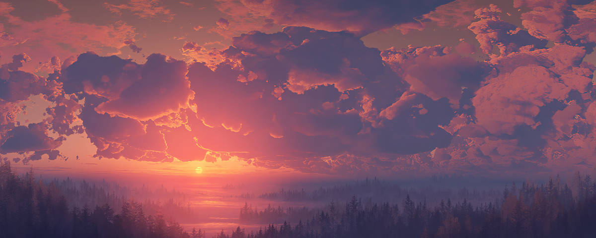 1200x480 Розово облачно залезно небе Тапет