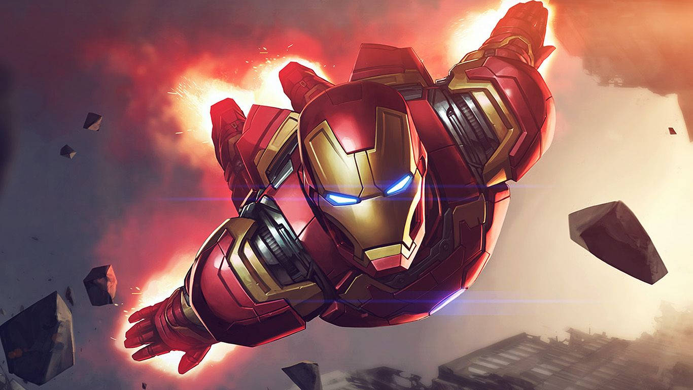 1366 x 768 Marvel Летящ Железният човек Тапет