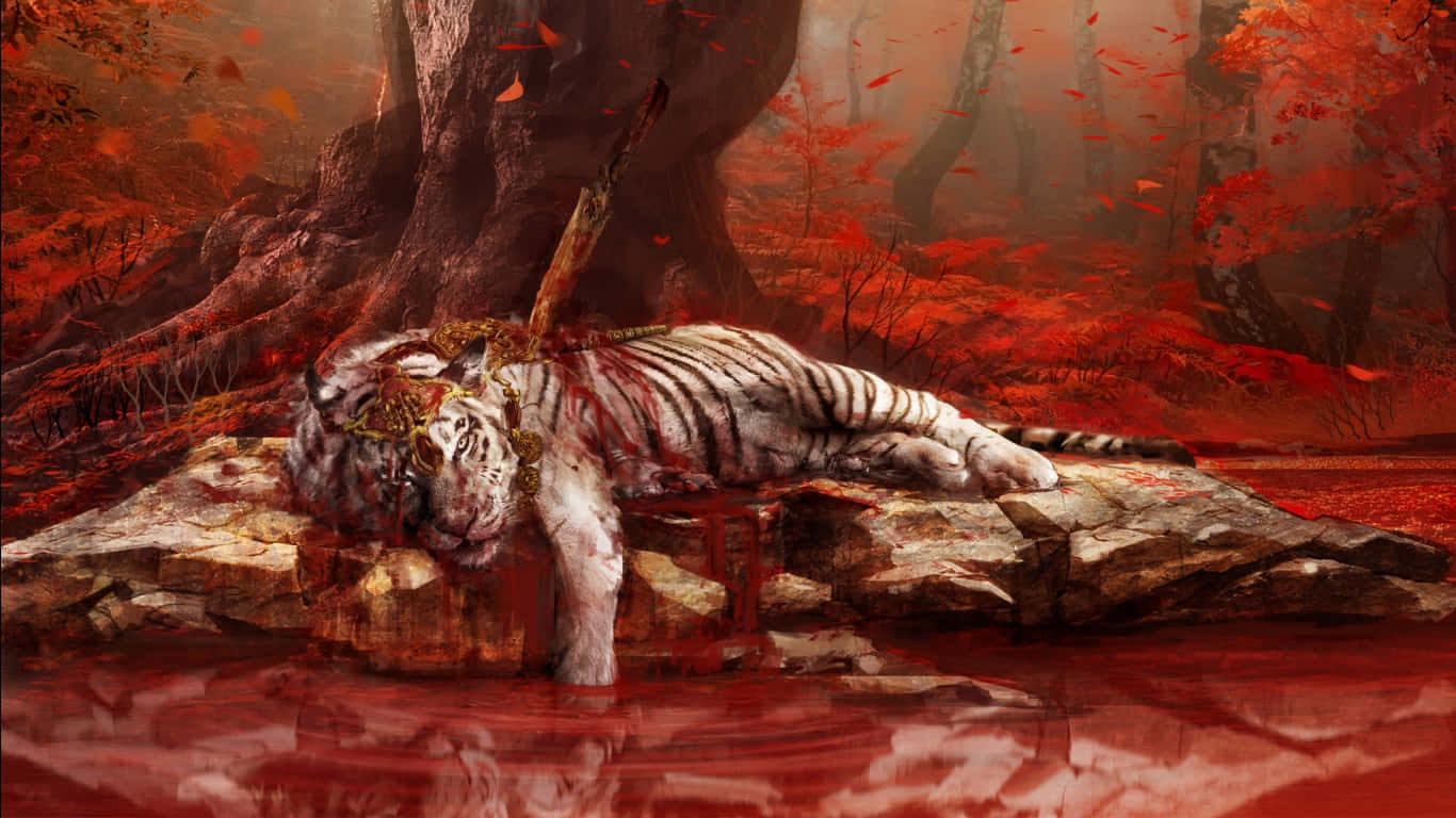 1366x768 Far Cry 4 фон Кървящ умиращ тигър Тапет