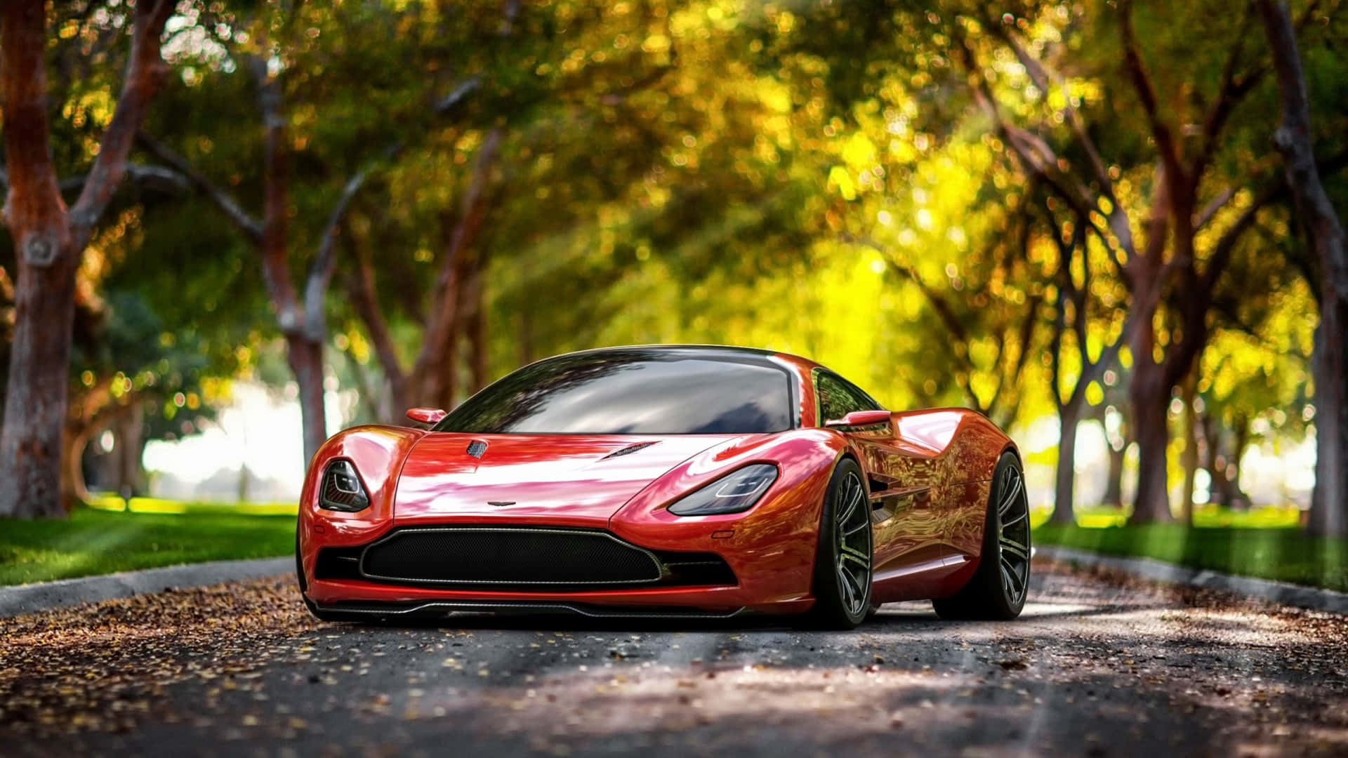 1920 X 1080 Червен автомобил Aston Martin Тапет