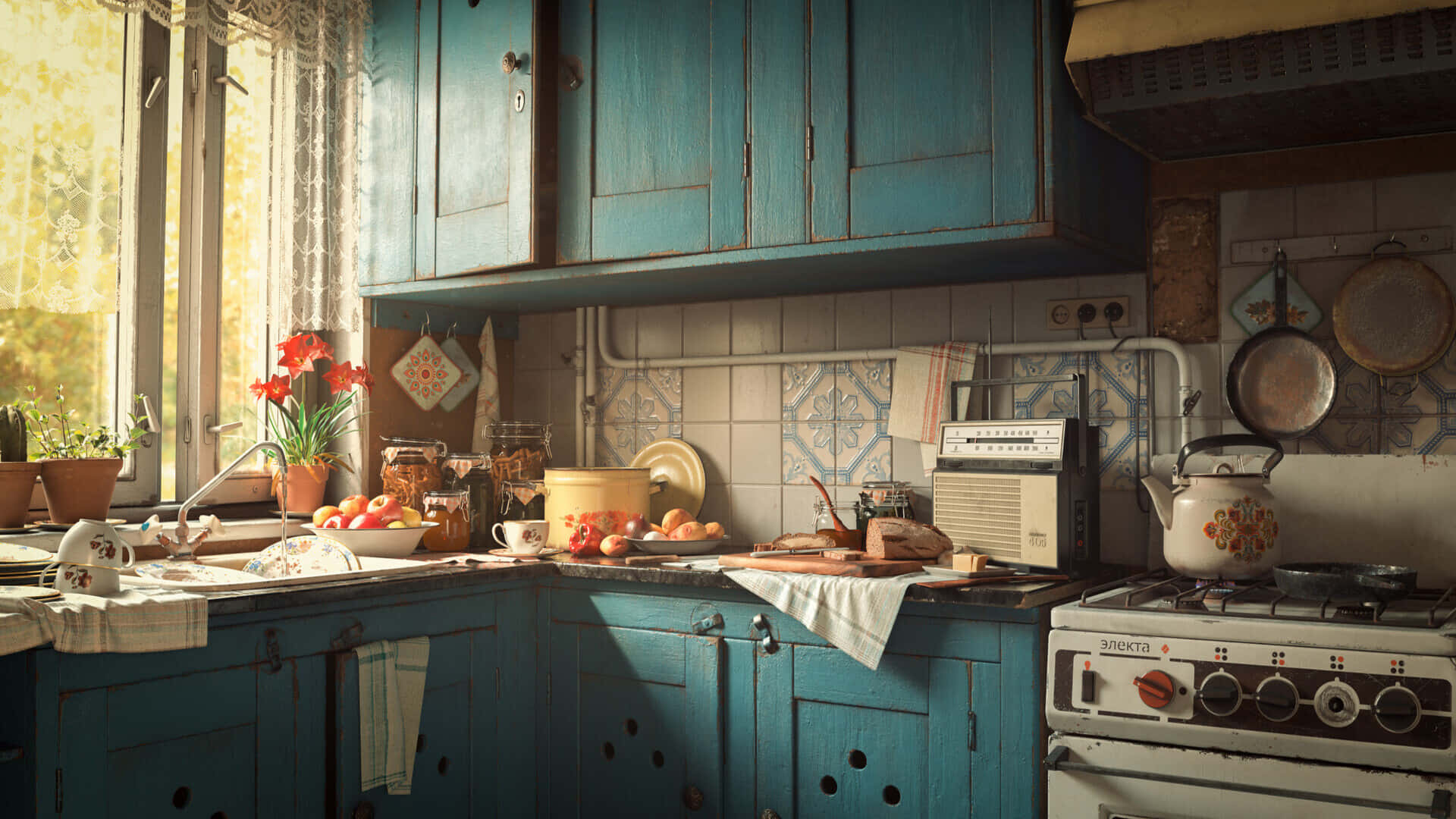 1920x1080 Фон за кухня в стил Cottage Core Тапет