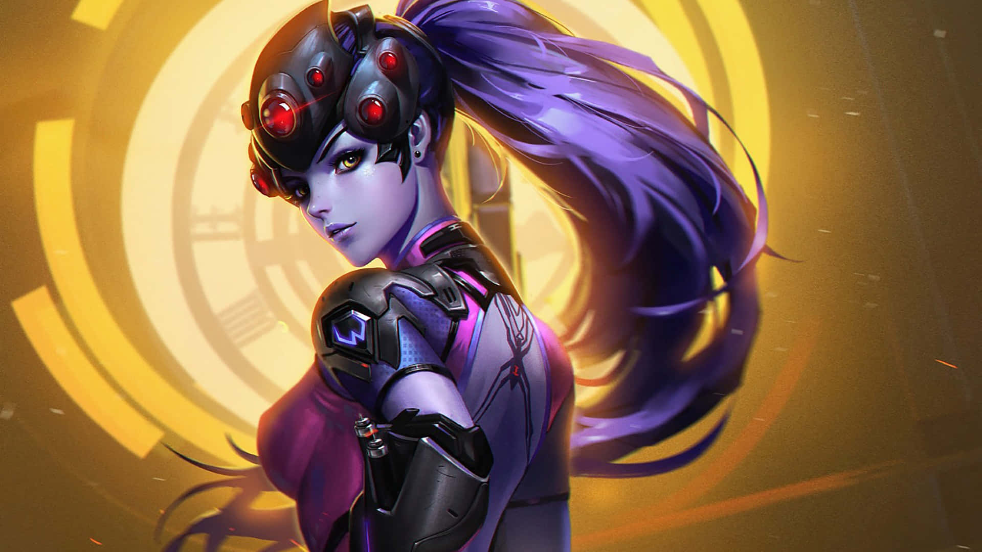 1920x1080 Overwatch Widowmaker Лилав Фон Тапет