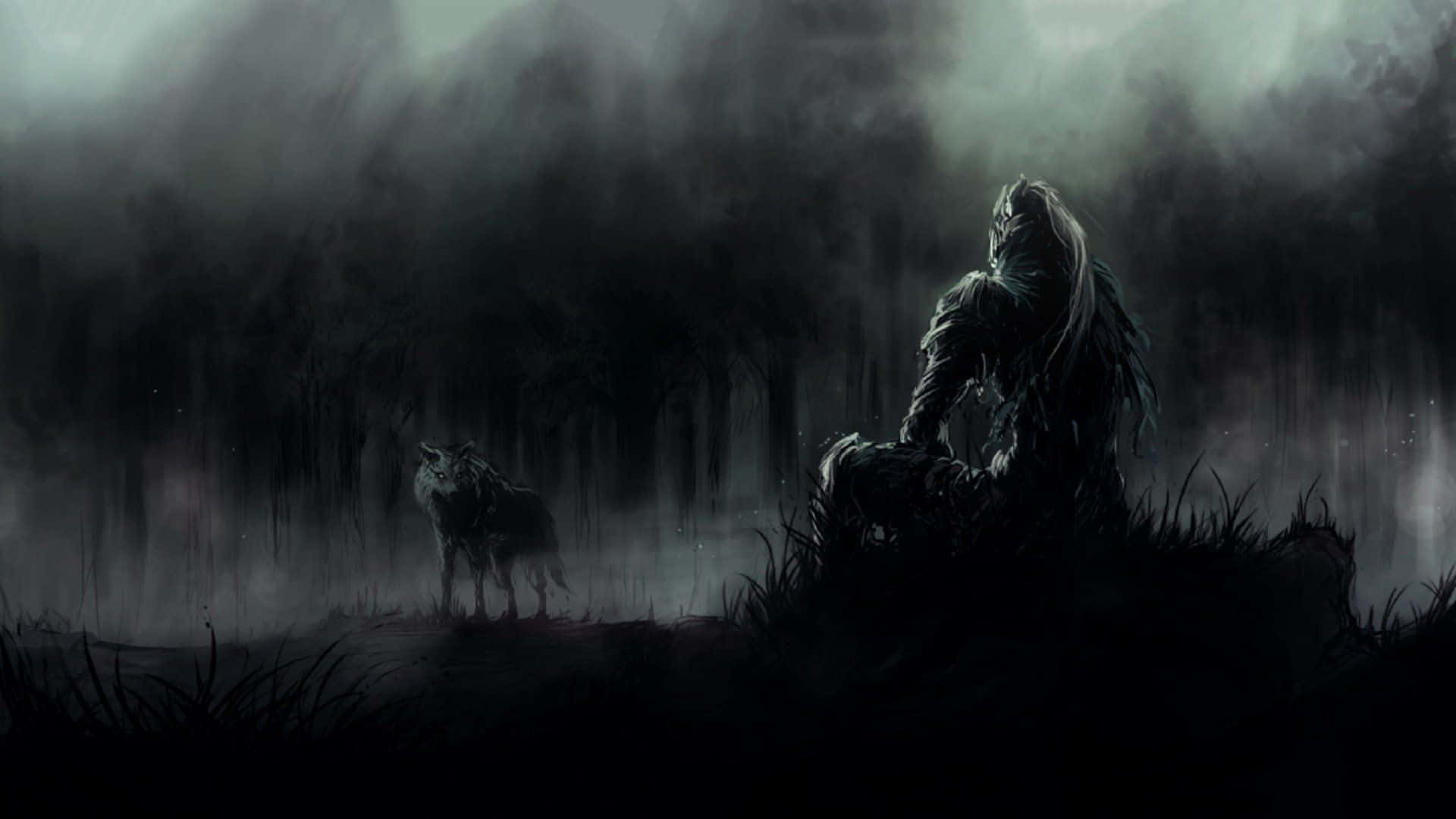 1920x1080 Черен Вълк и Човек от Dark Souls Тапет