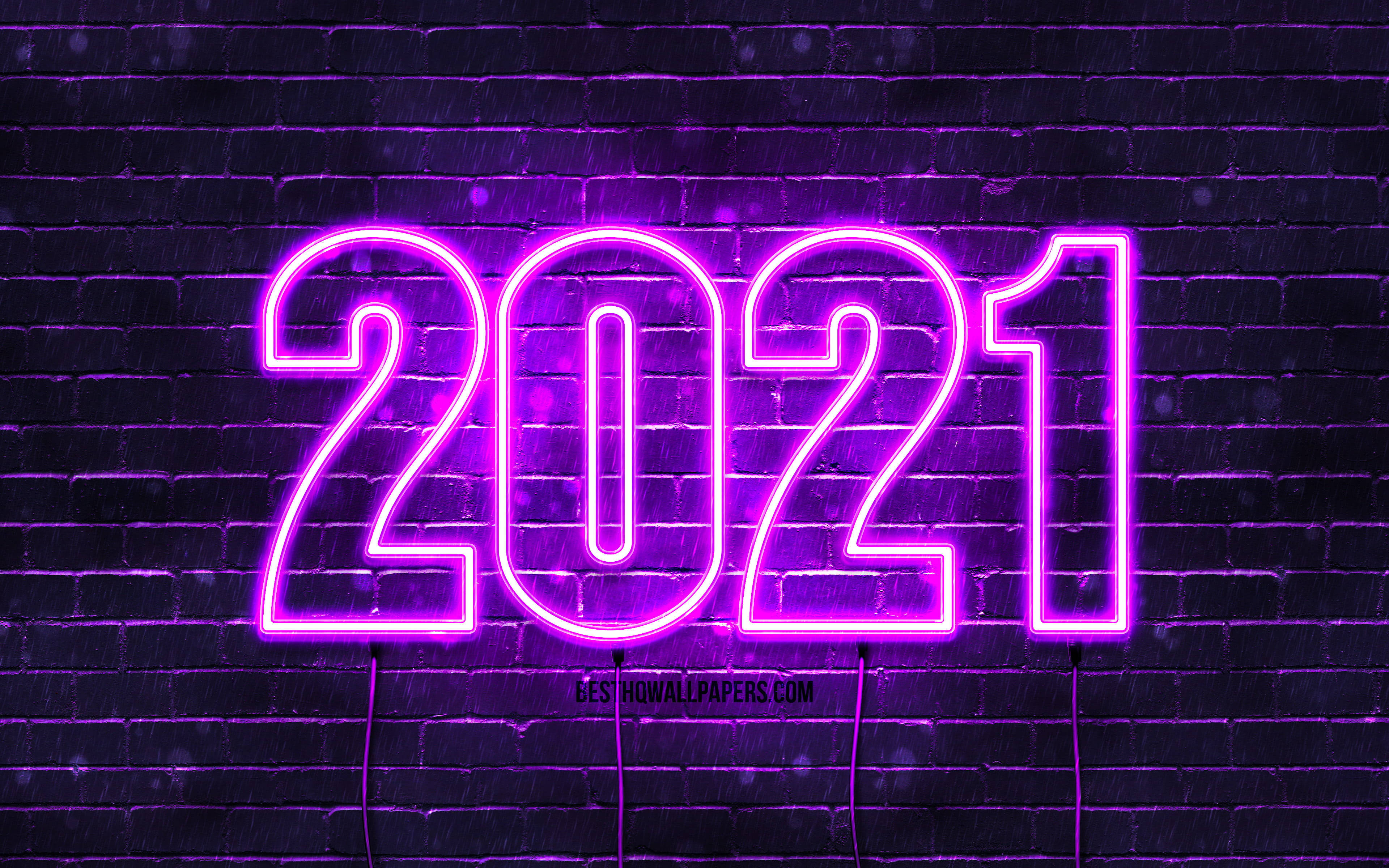 Неонова лилава новогодишна поздравителна картичка за 2021 г. Тапет