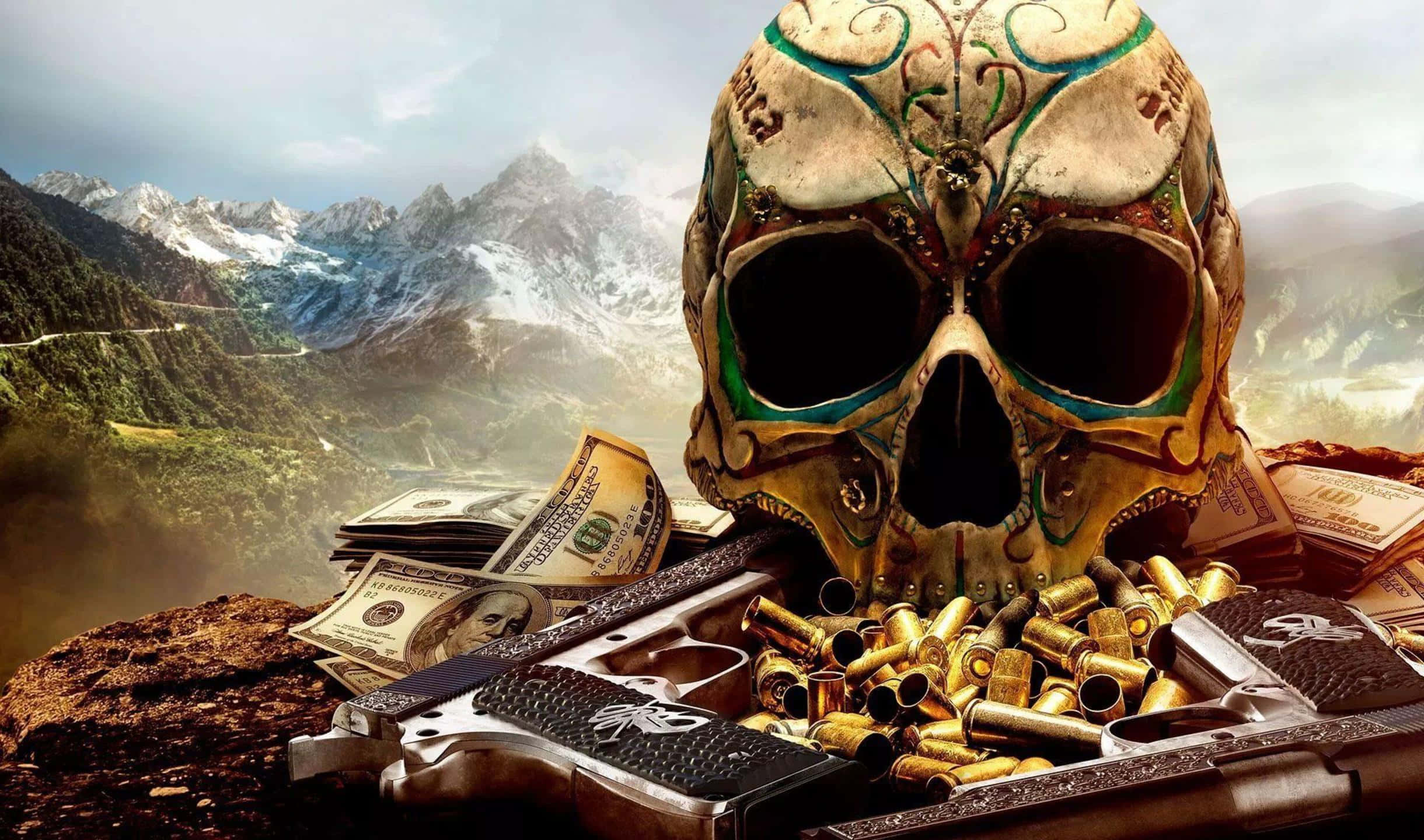 2440x1440 Ghost Recon Wildlands Череп С Куршуми Фон Тапет