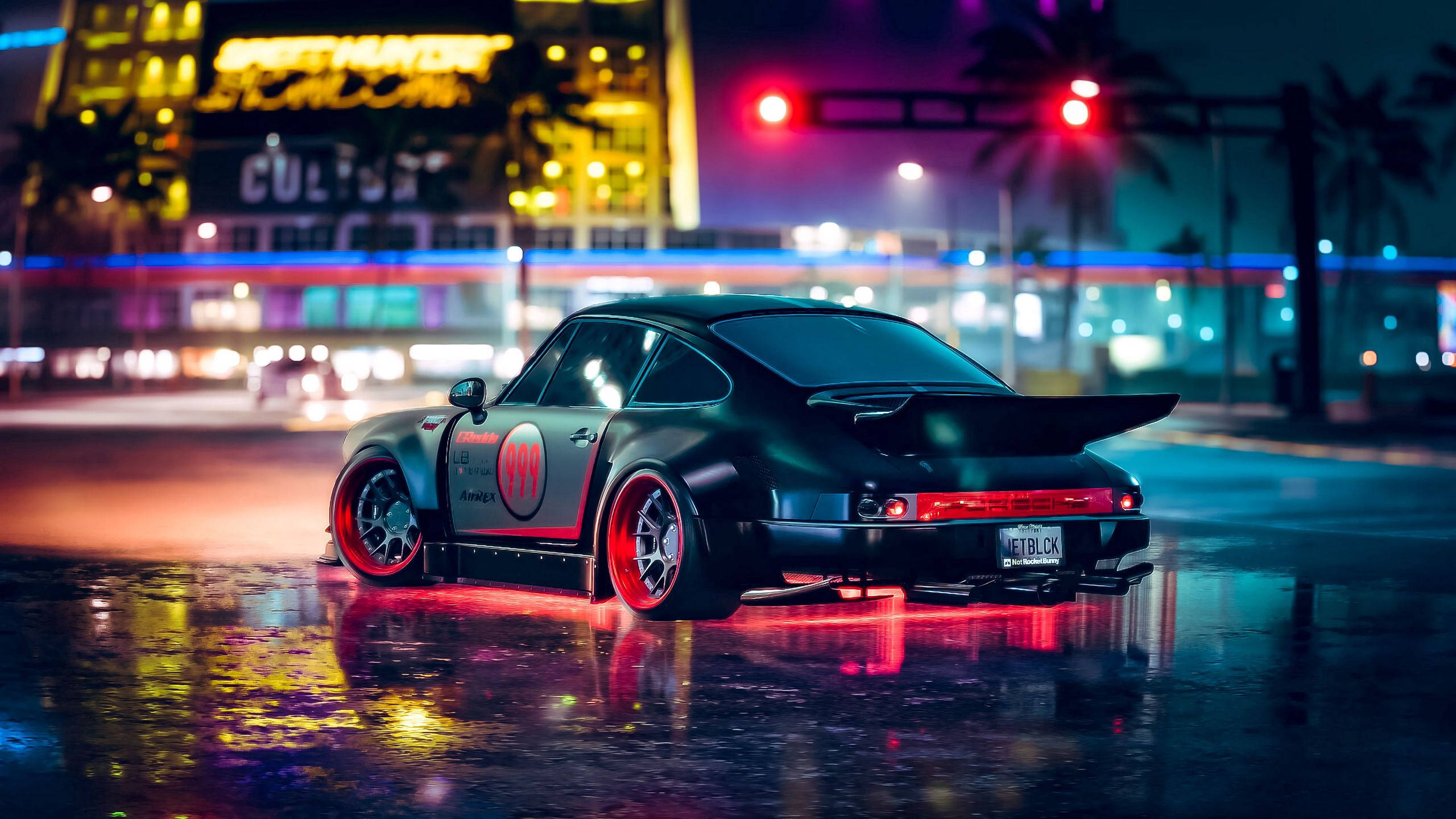 2560 X 1440 Порше в неонова естетика Тапет