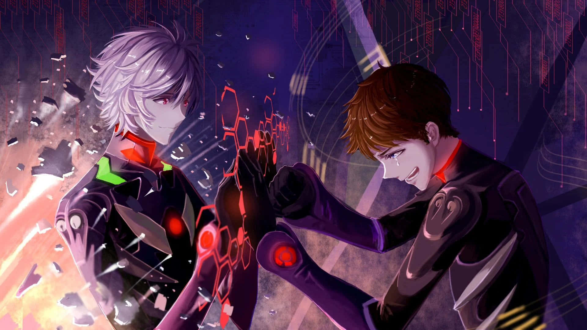 Шинджи Икари защищае Токио-3 от надвигающейся опасности в Neon Genesis Evangelion Тапет