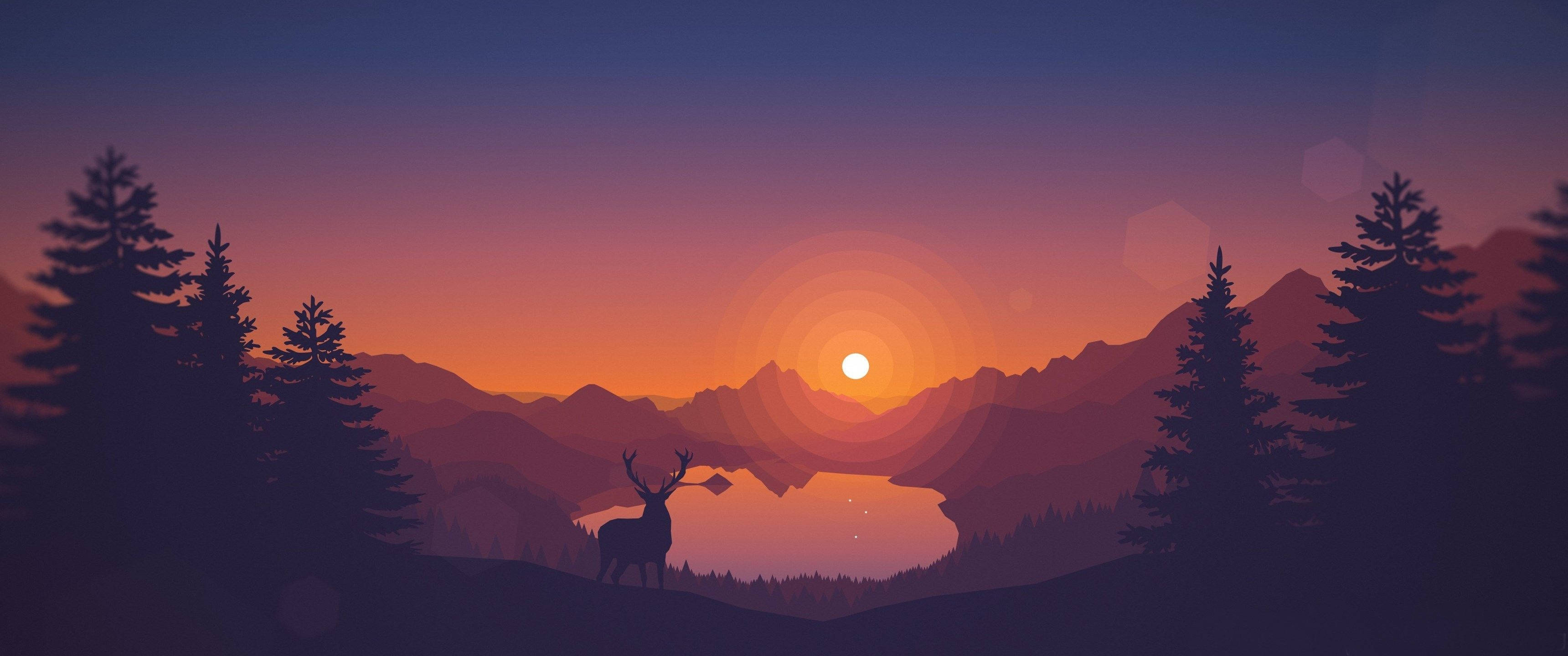 3440x1440 Минималистична долина по залез Тапет