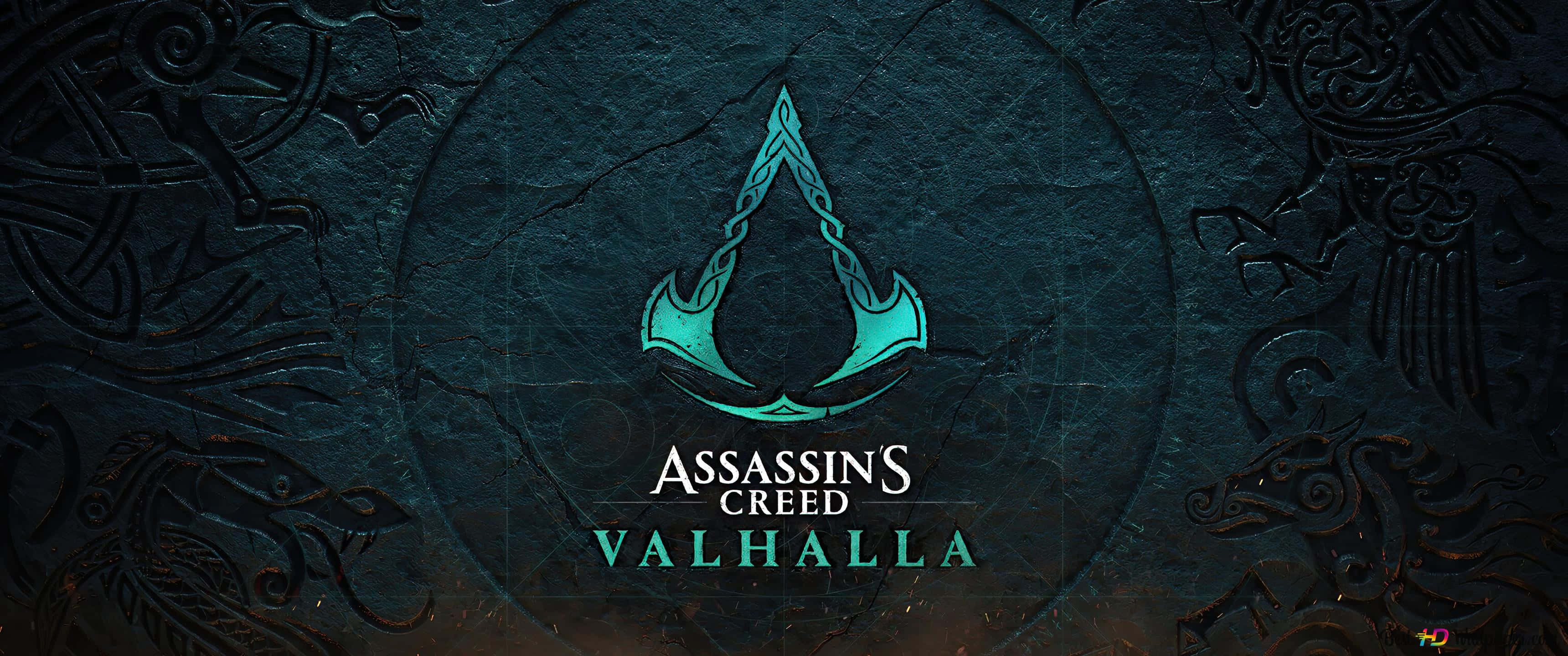 3440x1440p Assassin's Creed Odyssey фон Assassins' Creed Valhalla зелен логотип Тапет