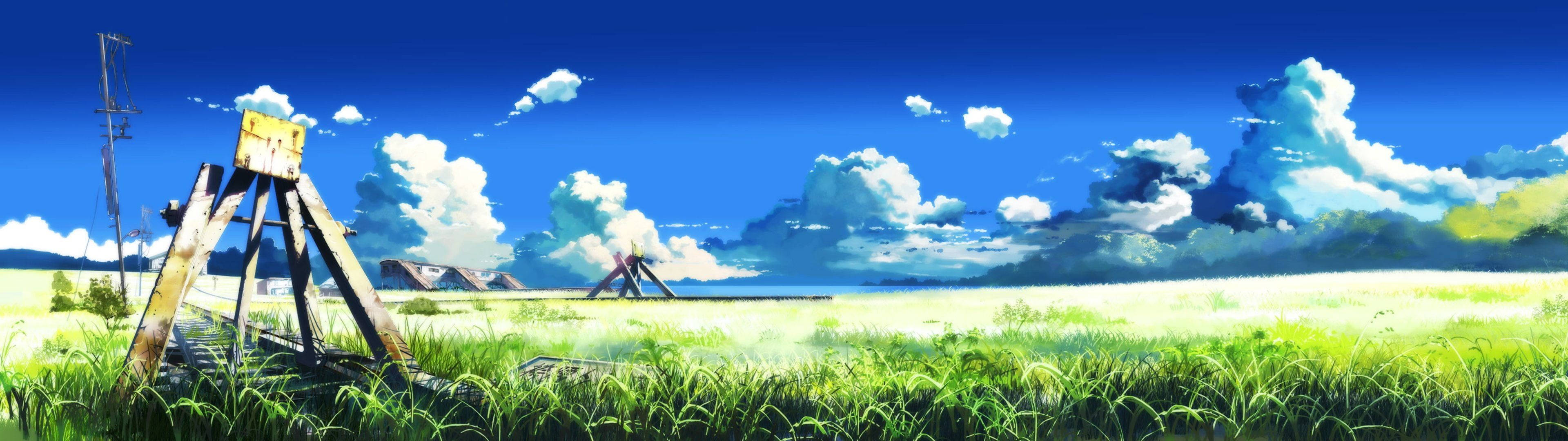 3840x1080 4K Селска железница Тапет