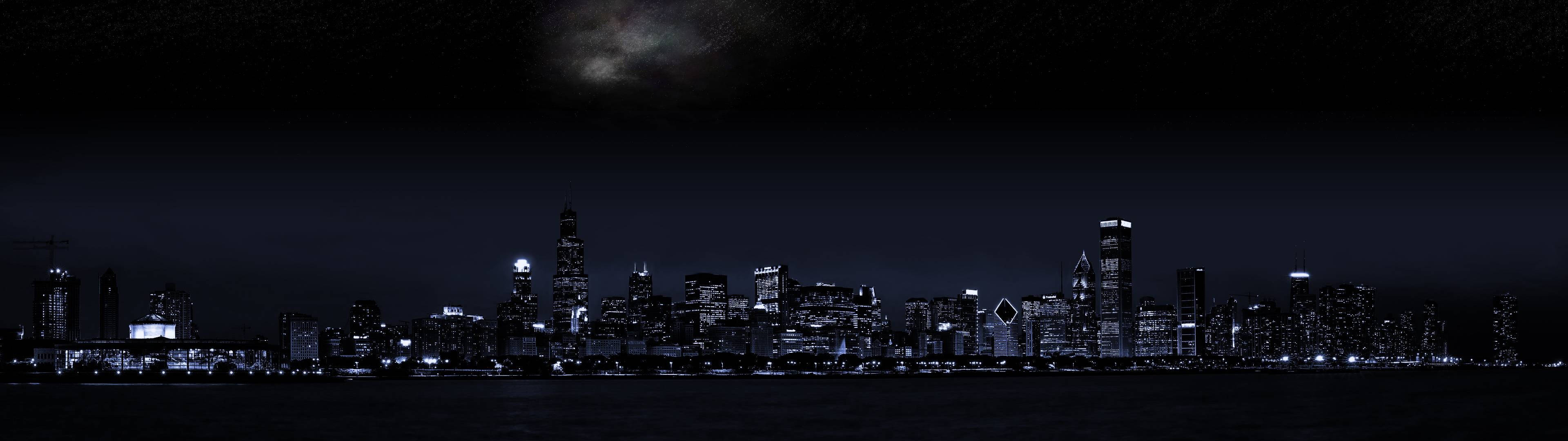3840x1080 HD Нощен пейзаж за два монитора Тапет