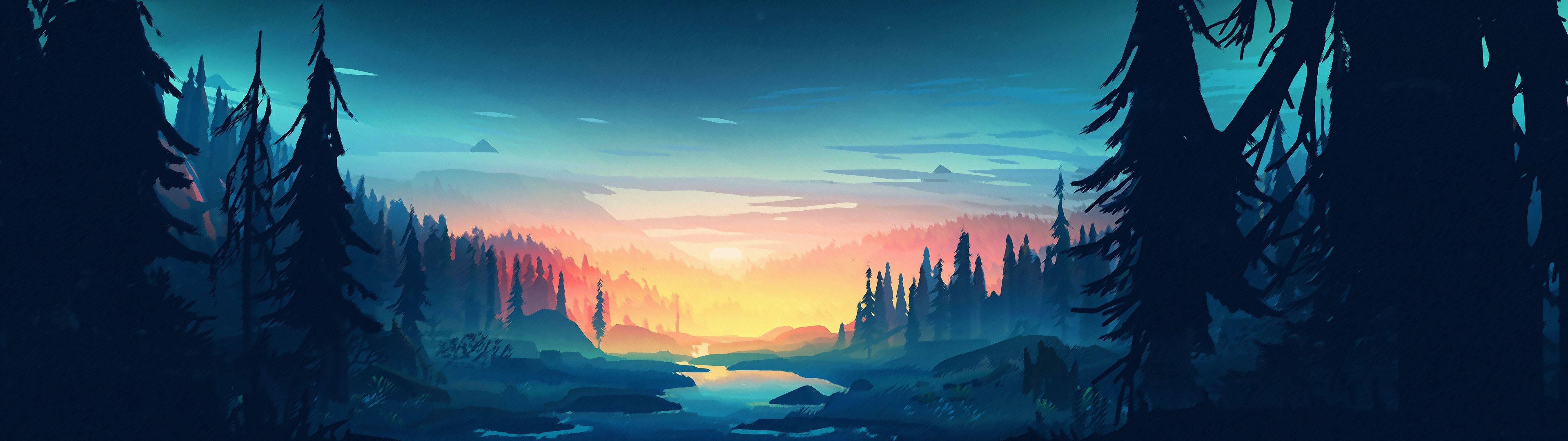 3840x1080 HD природа арт за два монитора Тапет