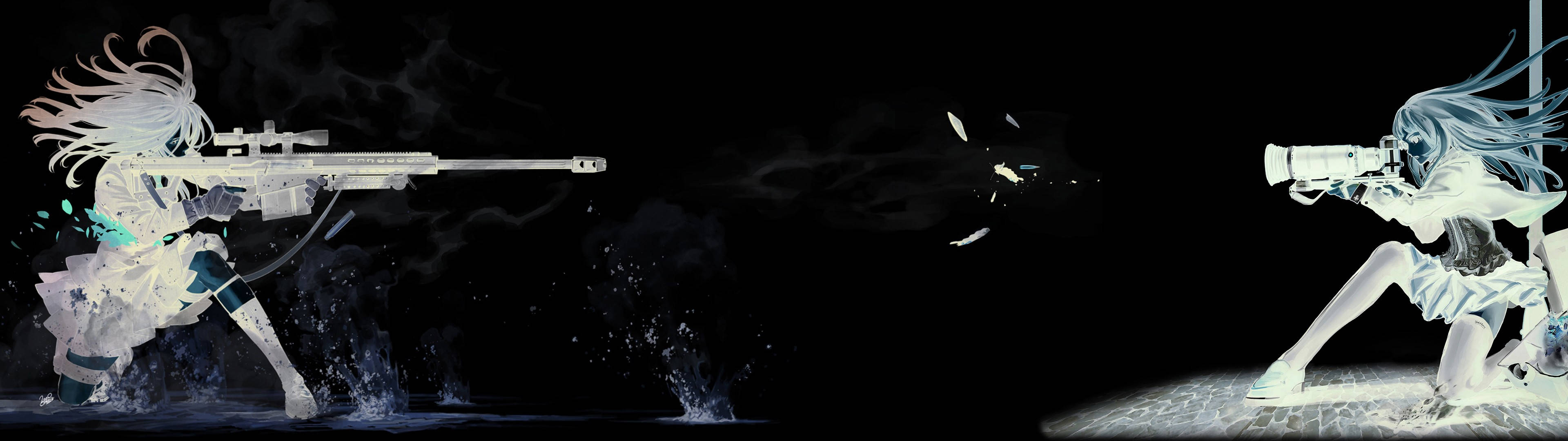 3840x1080 HD Двуекранен дуел с оръжия Тапет