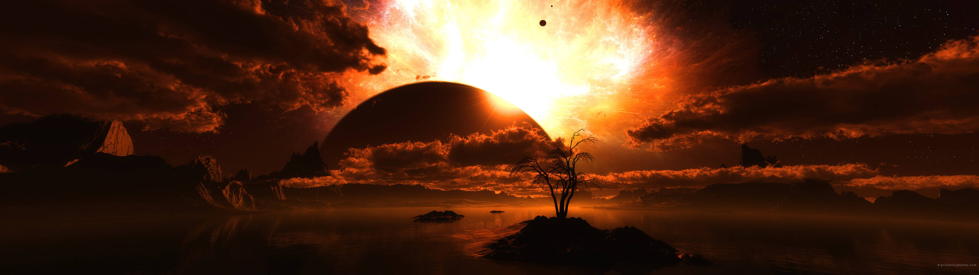 3840x1080 HD Двоен монитор Езеро Слънчева светлина Тапет