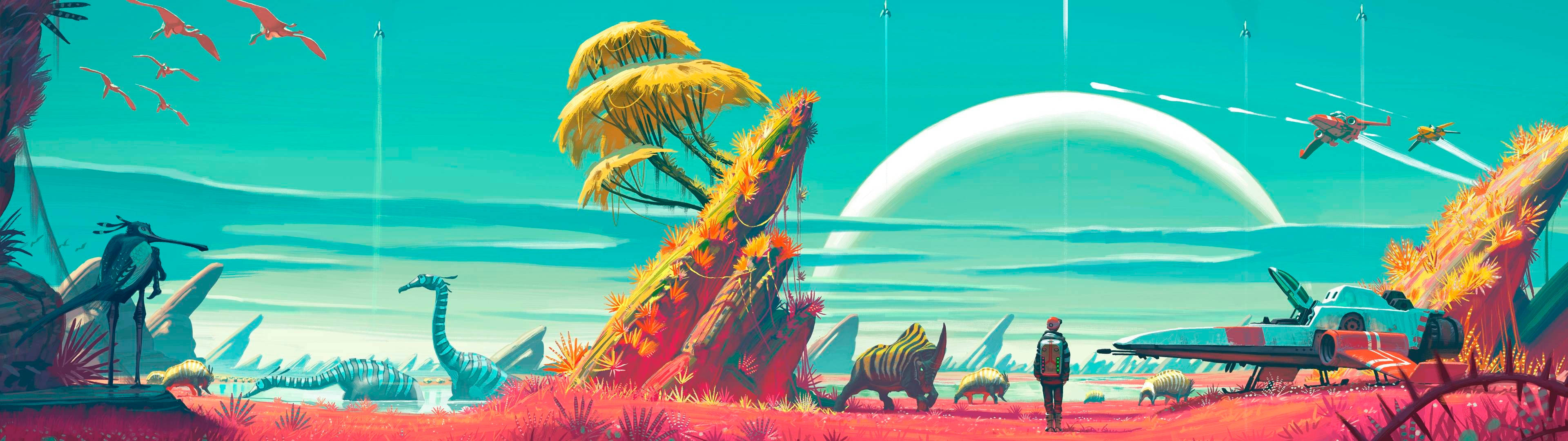 3840x1080 HD Двоен монитор Динозаври Тапет