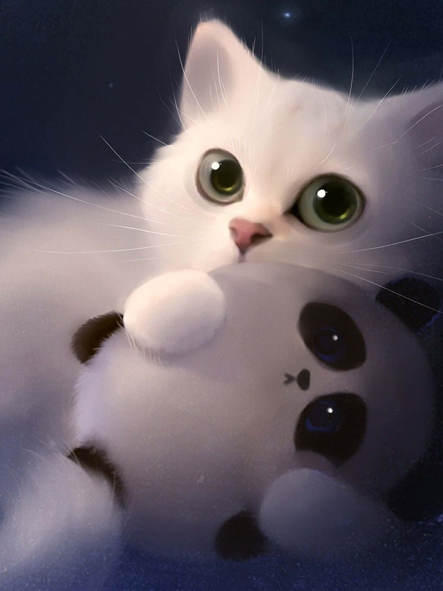 Сладка бяла 3D котка Тапет