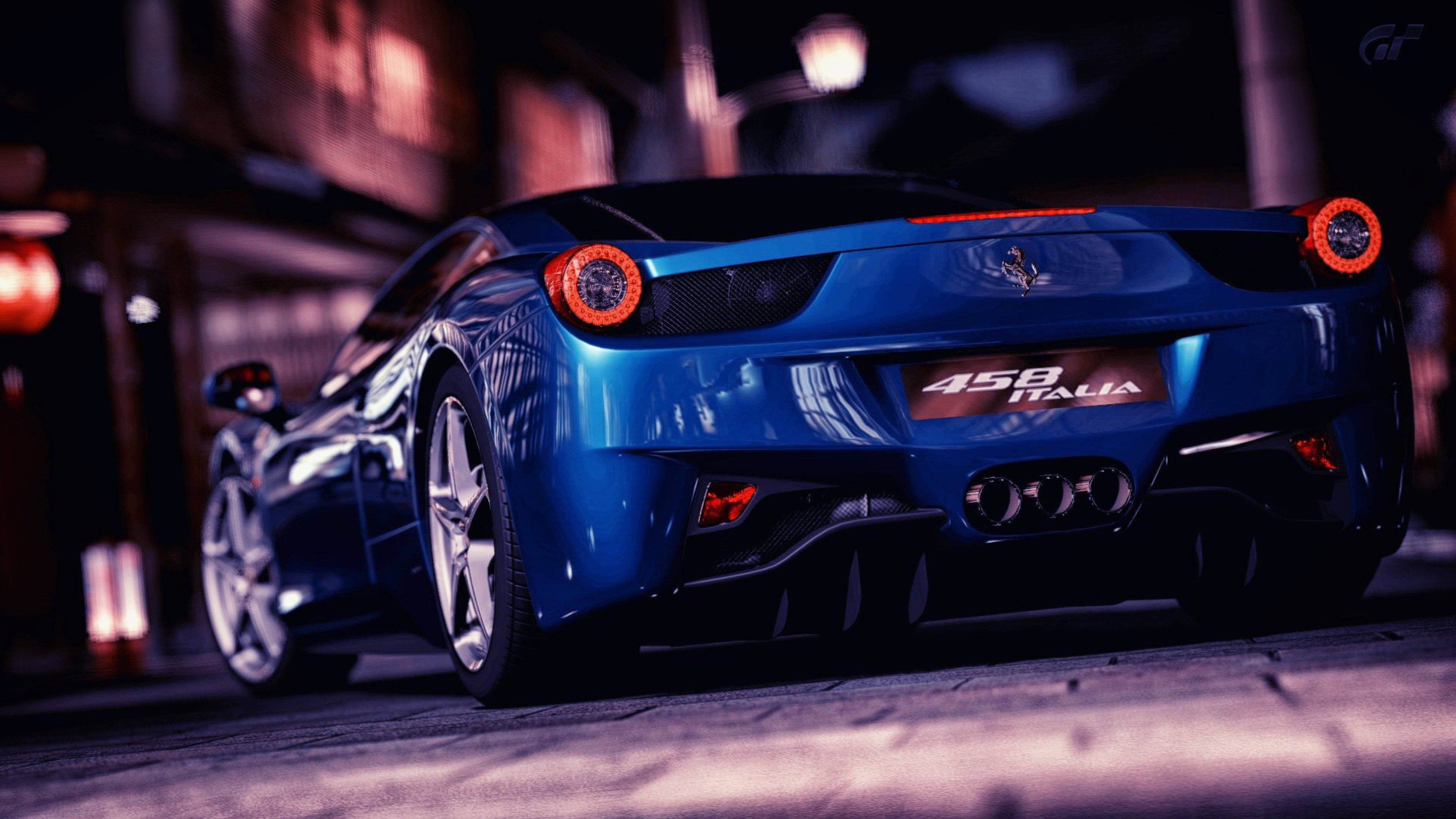 Синя Ферари 458 Italia 4K Тапет