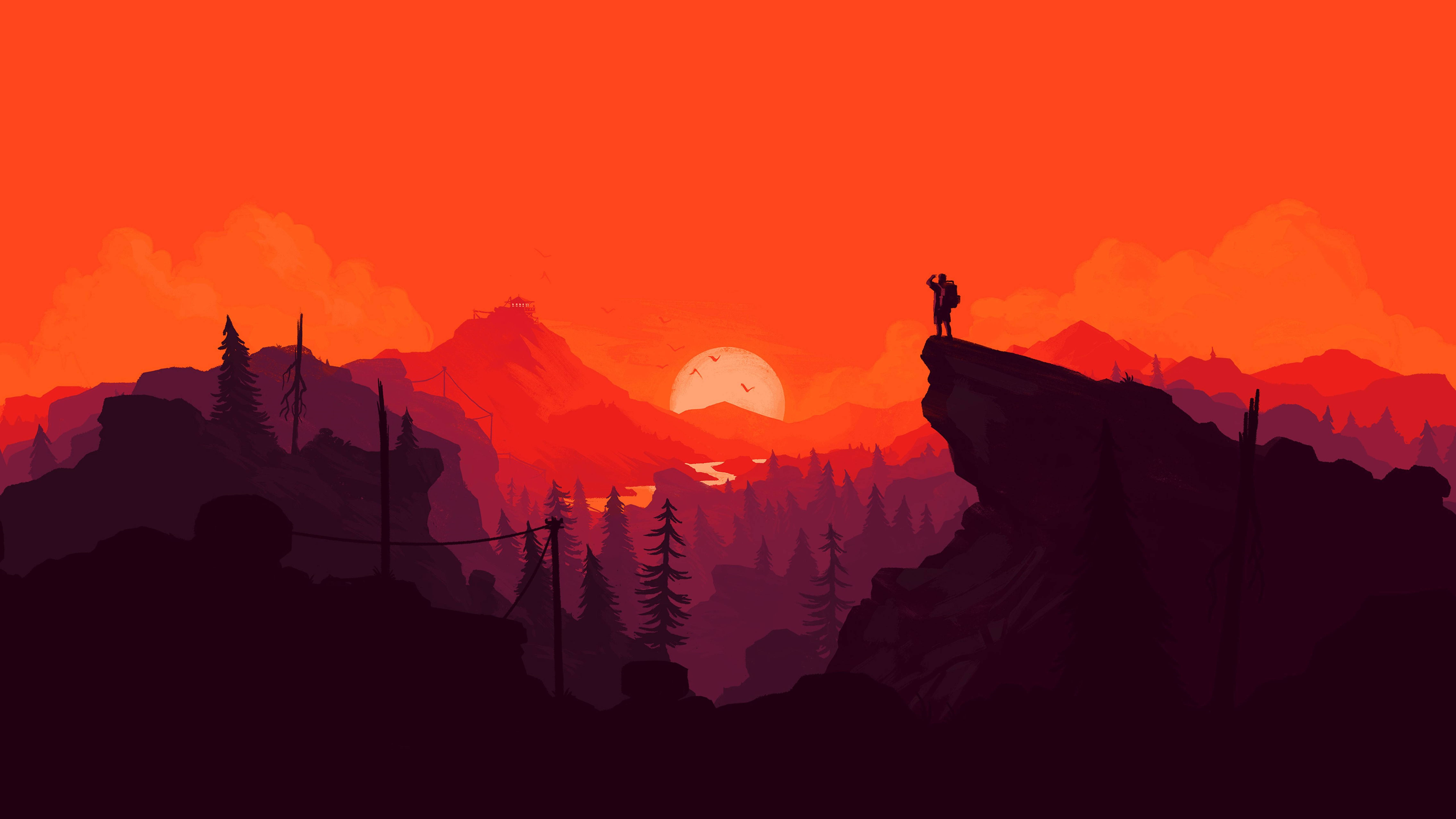4K Firewatch Турист на Червените Гори Тапет