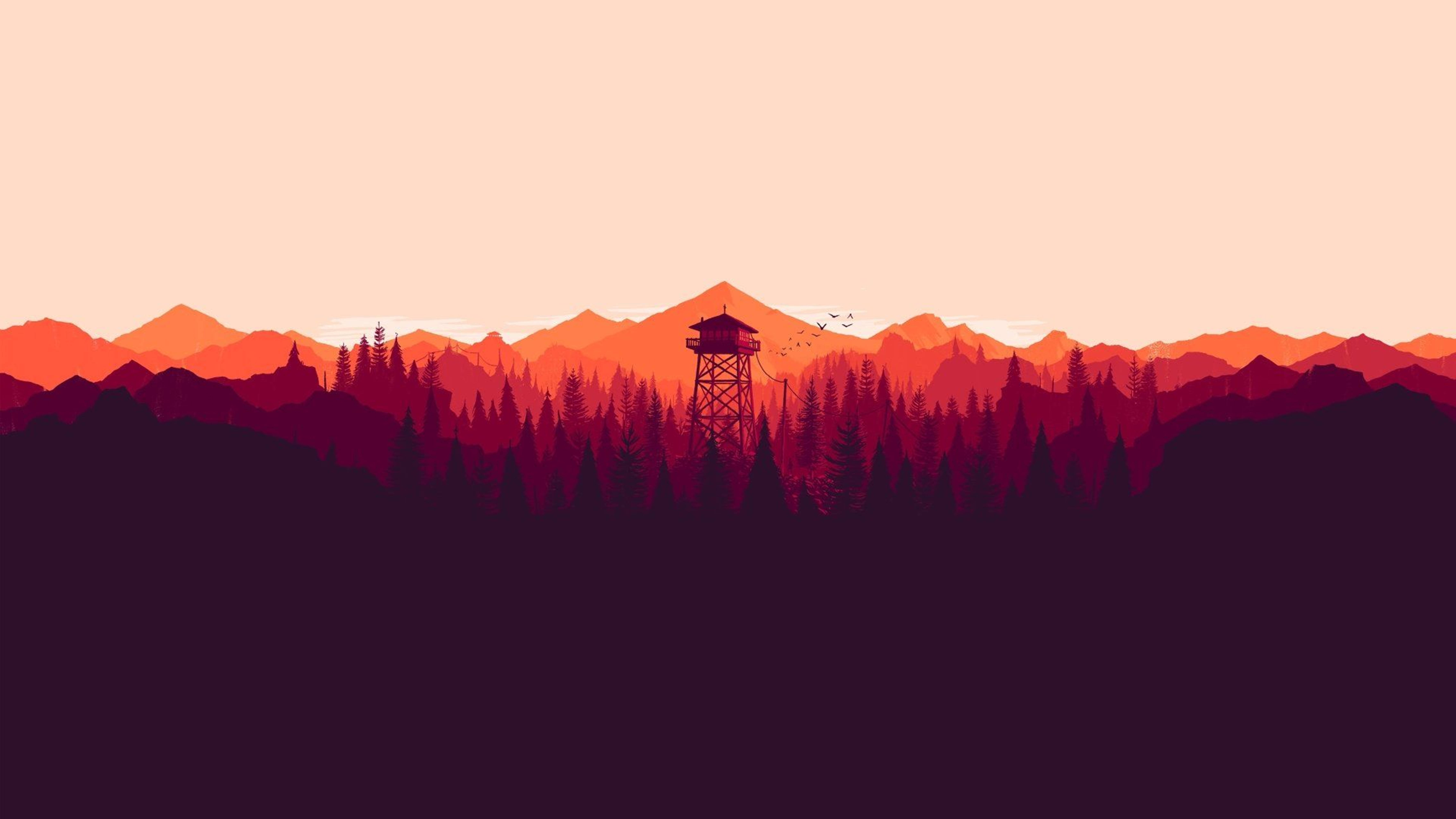 4K Firewatch Tower Градиент Лилаво Тапет