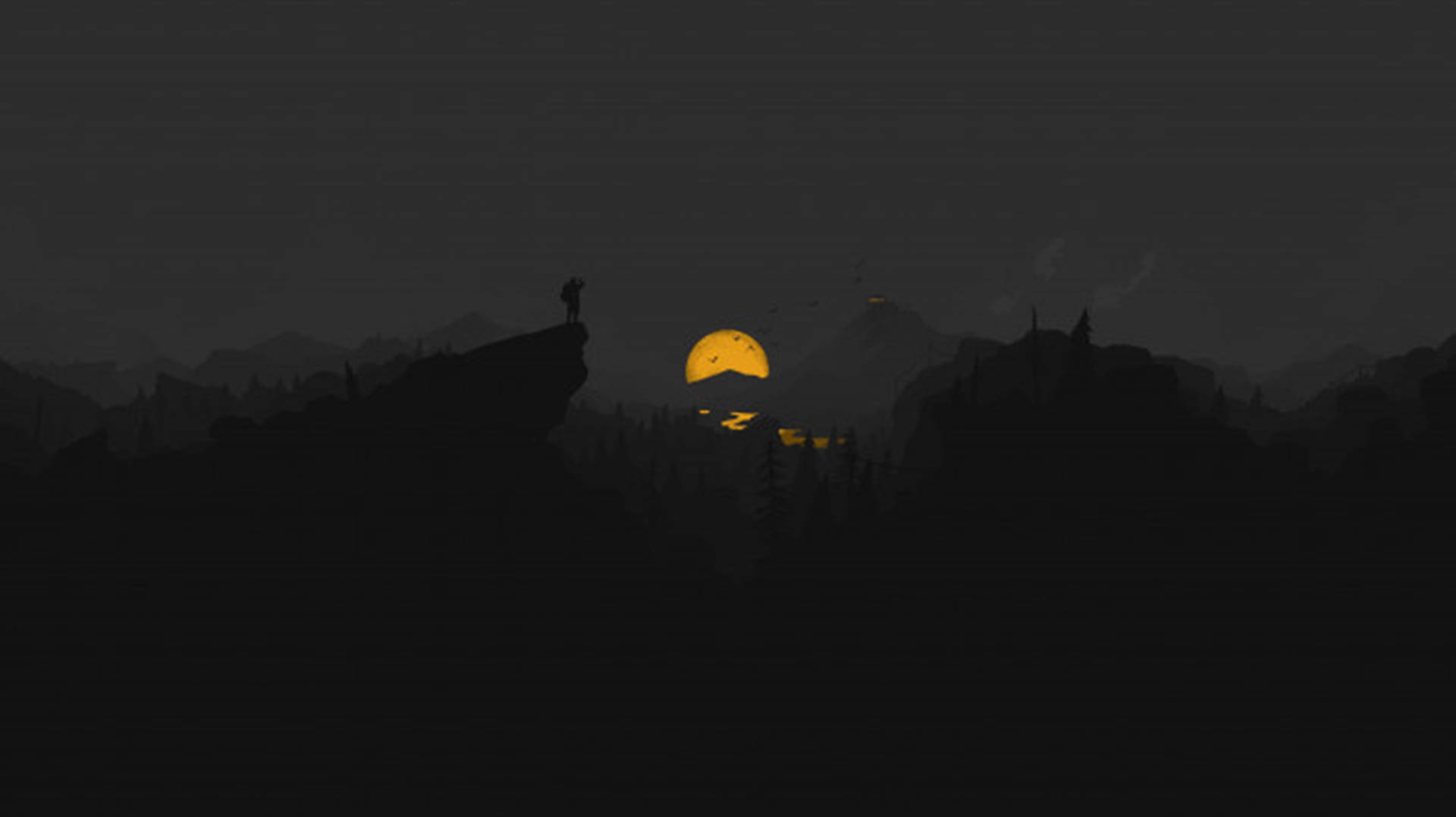 4K Firewatch Жълта луна река