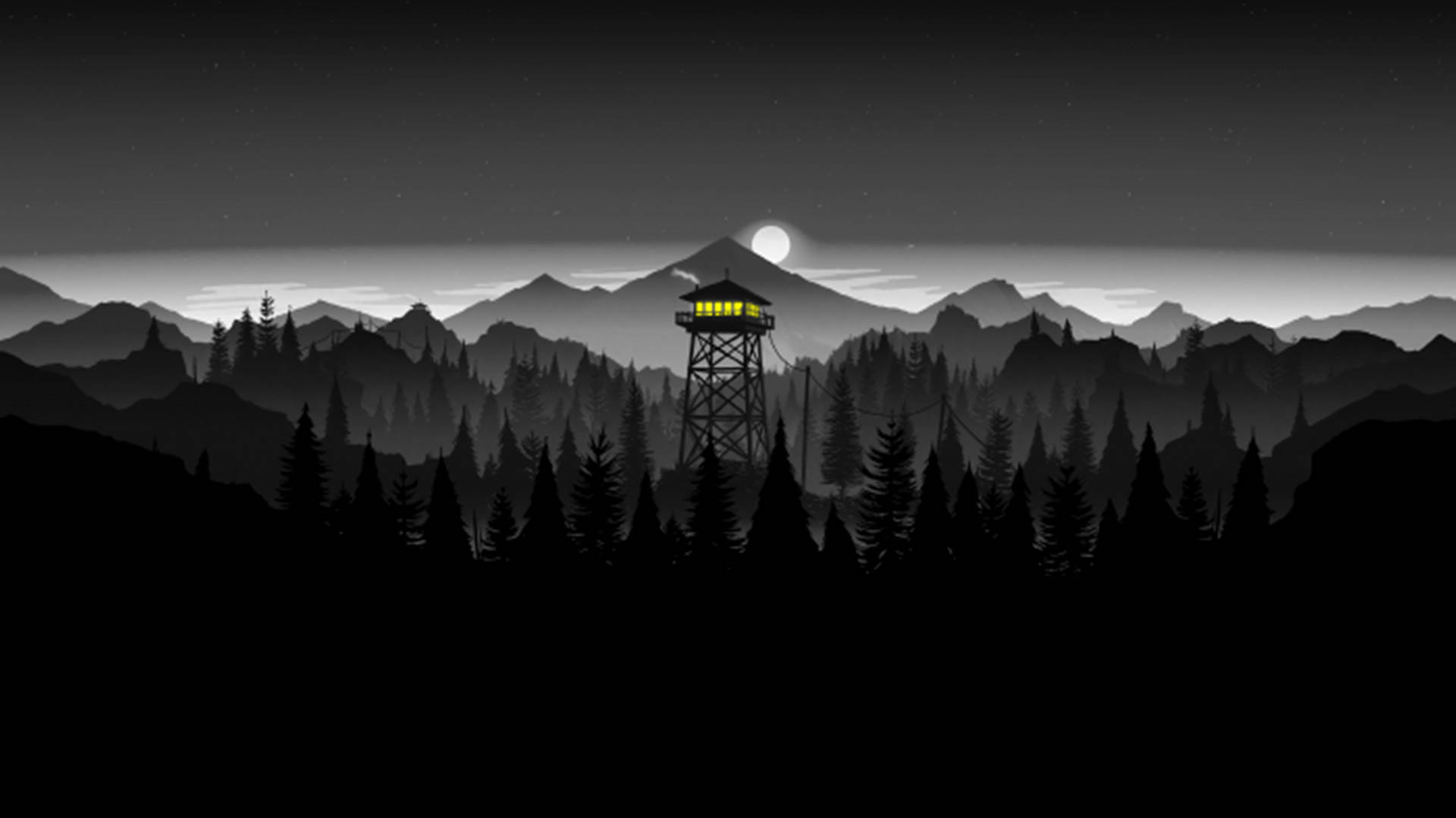 4K Firewatch Черни планини и гори — Черна естетика GIF Тапет