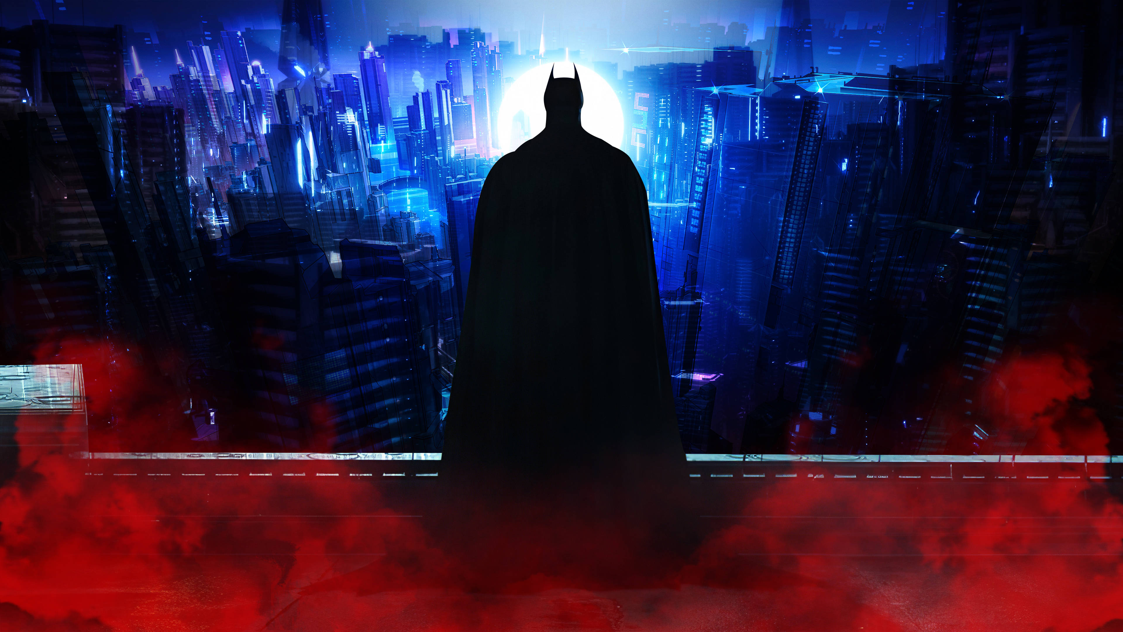Червен и син 4K Gotham Batman Тапет