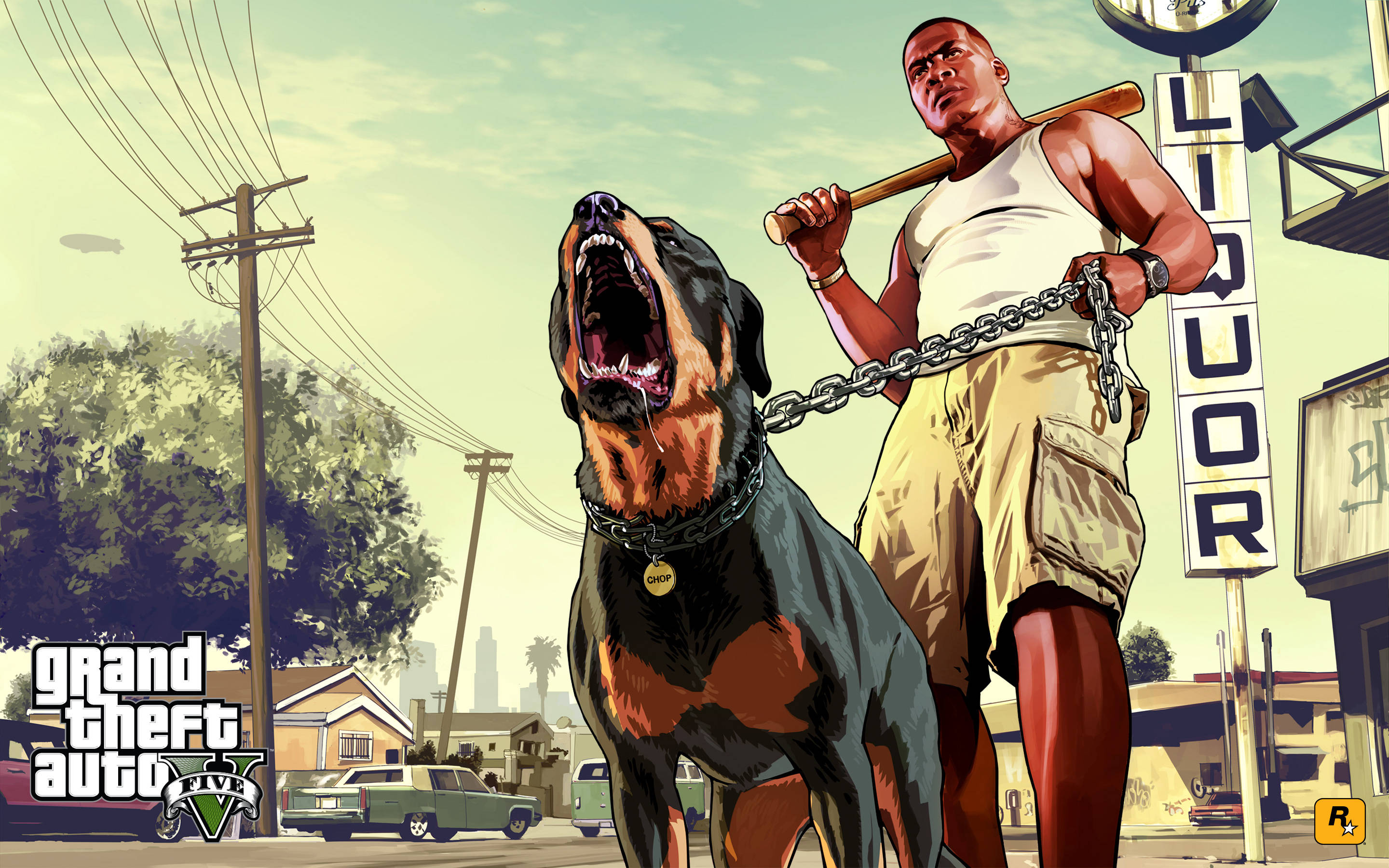 4K GTA 5 Франклин държи Чоп Тапет
