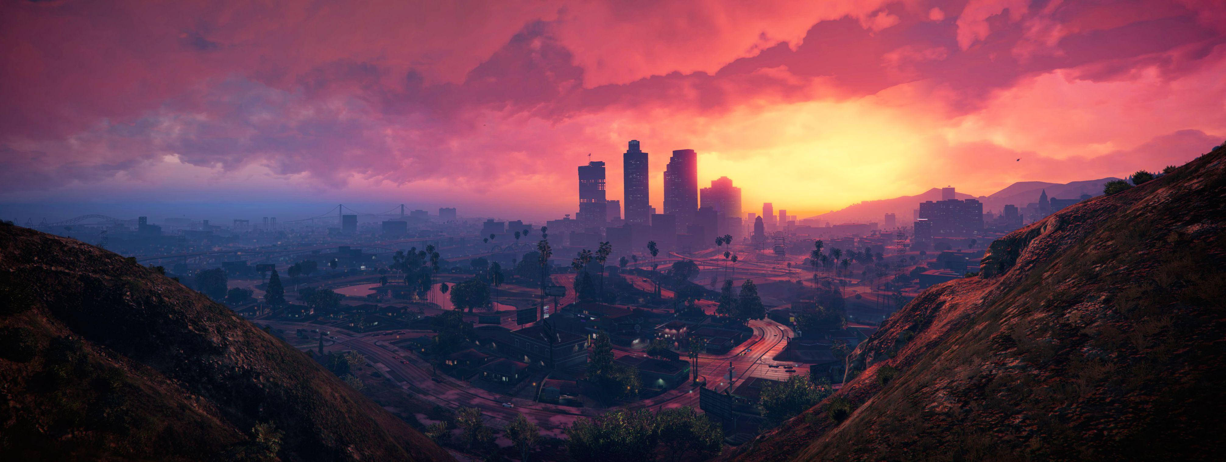 4K GTA 5 Лос Сантос хоризонт на града Тапет