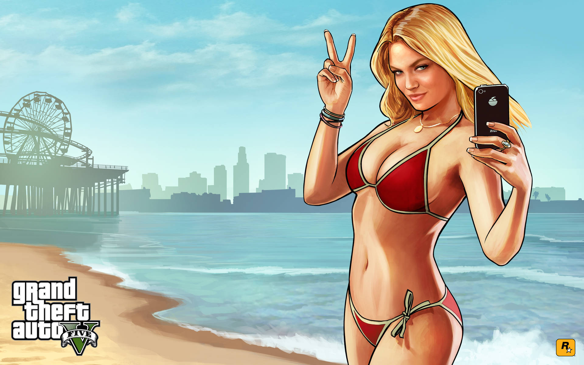 4K GTA 5 Момиче по бански на плажа Тапет