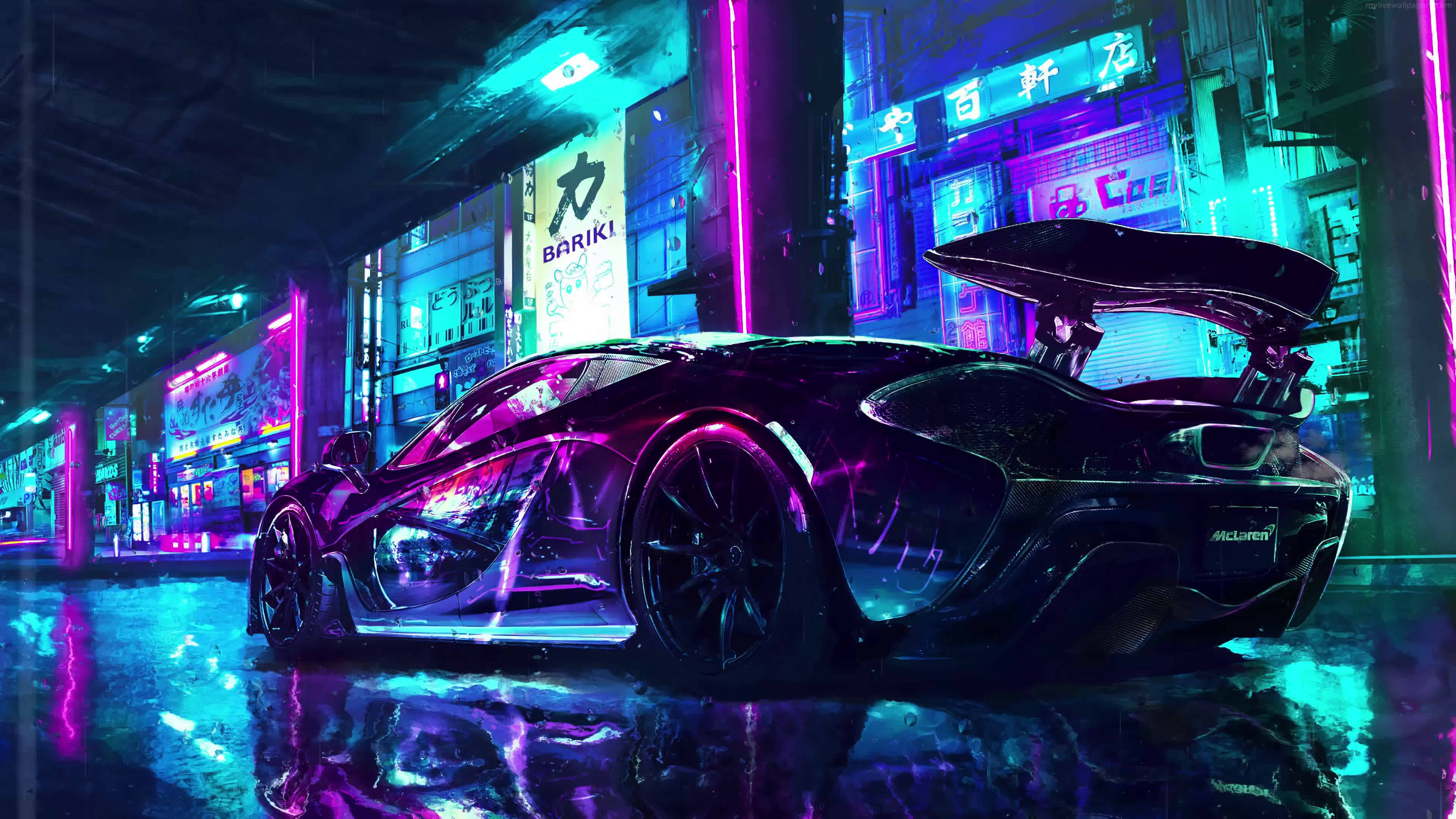 Кола 4K McLaren Retro Wave Тапет