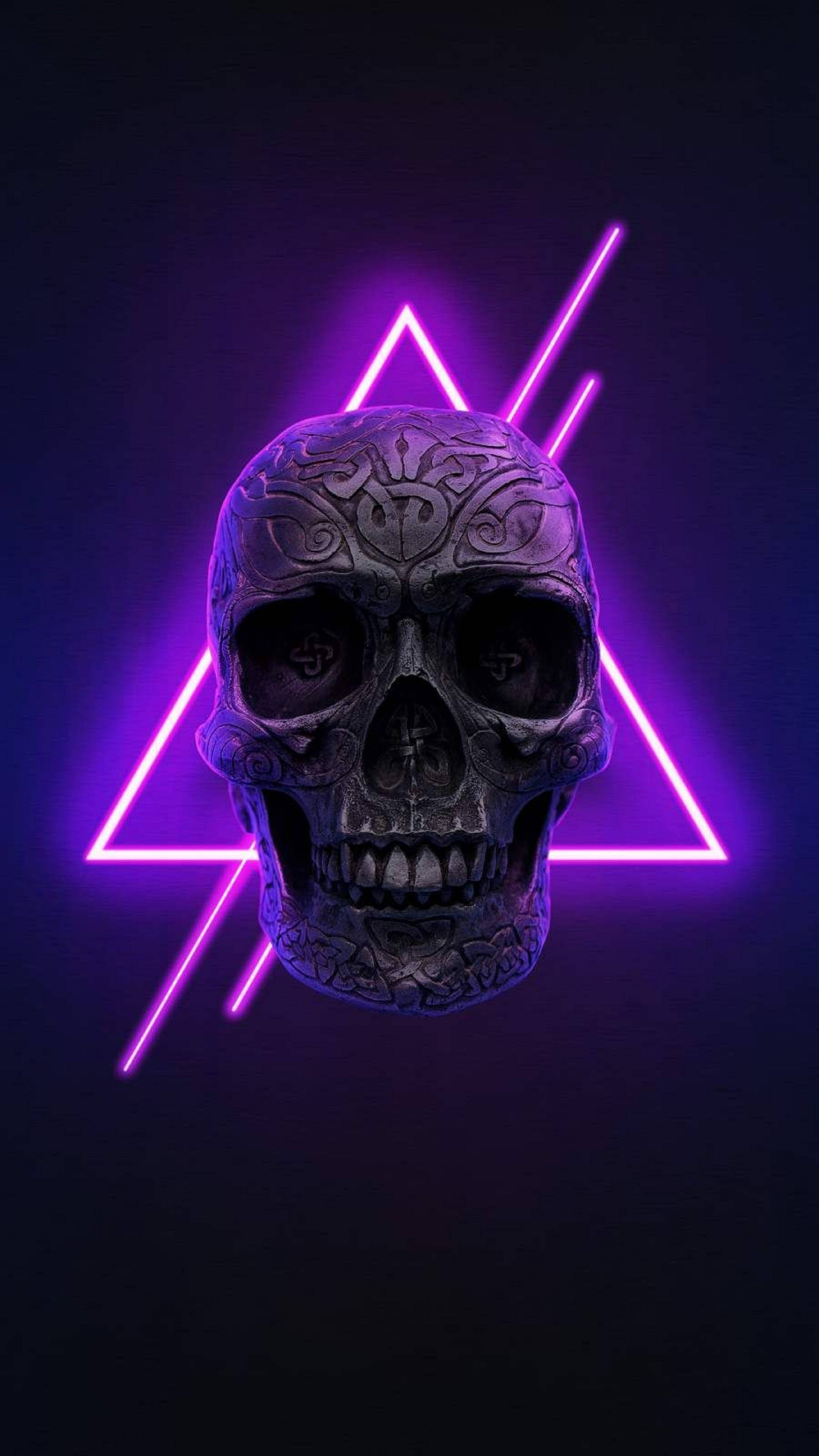 4K Neon iPhone Череп с Гравиране Тапет