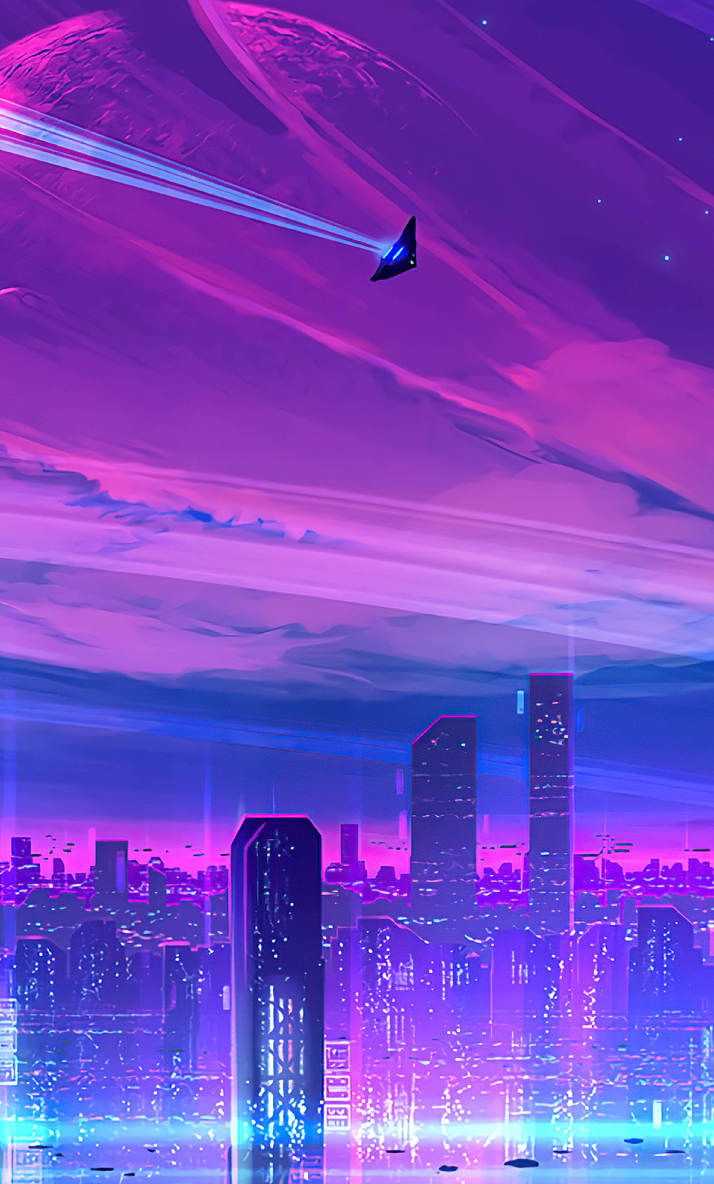 4K Neon iPhone Jet в Неонов Град Тапет