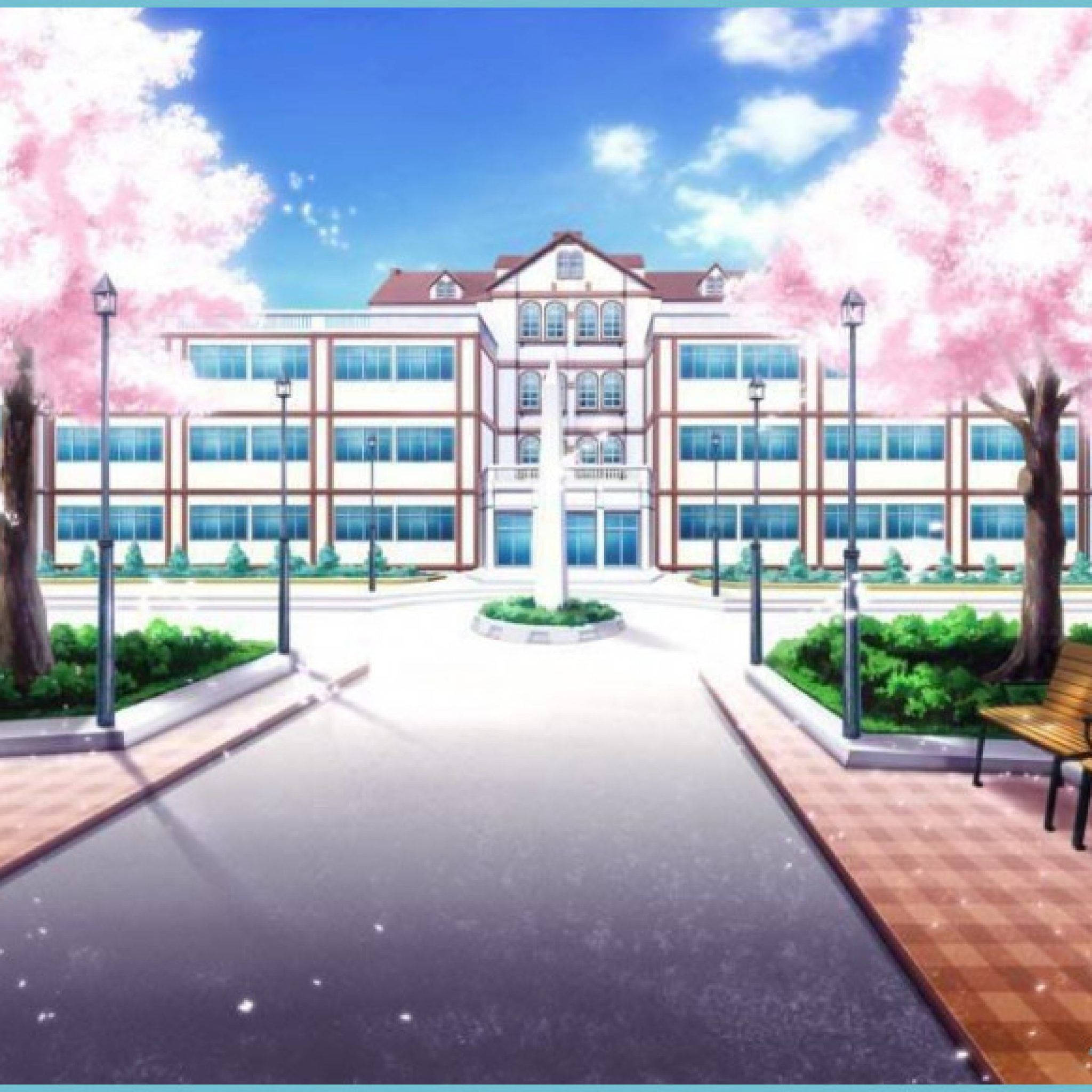 Аниме училищен пейзаж Amanogawa Templar High School Тапет