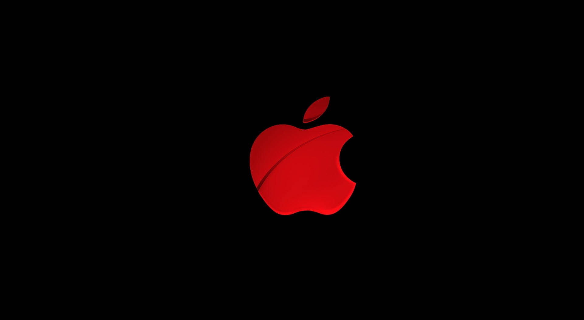 Осветено червено лого на Apple върху елегантен черен фон Тапет