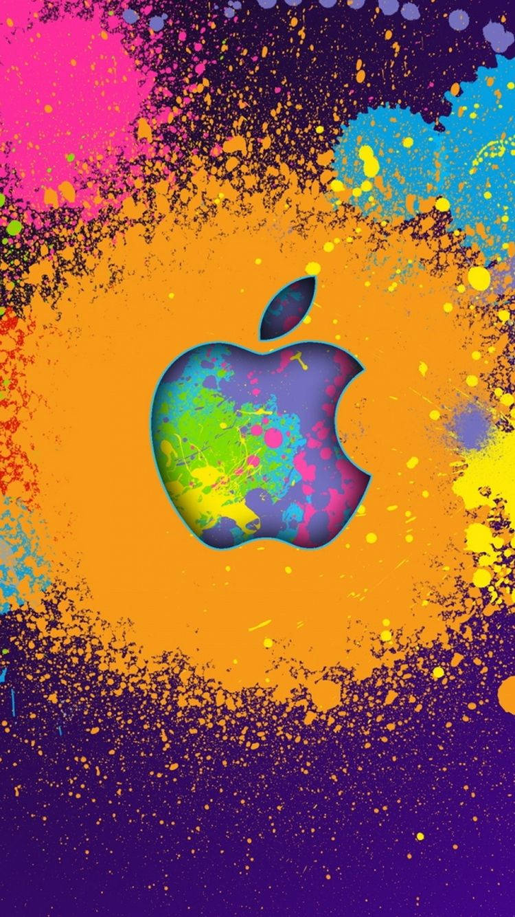 Цветно пръскане на Apple Logo за iPhone Тапет
