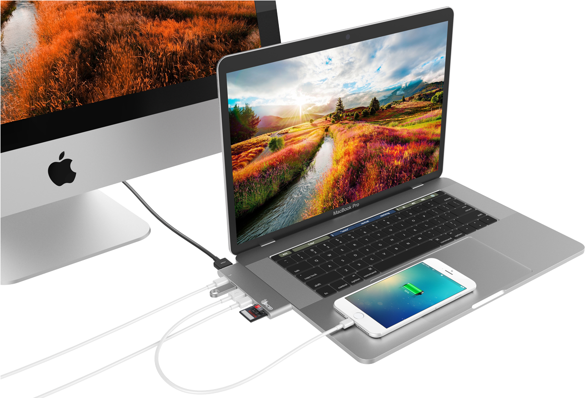 Apple Mac Book Pro с iPhone и Mac Setup Тапет
