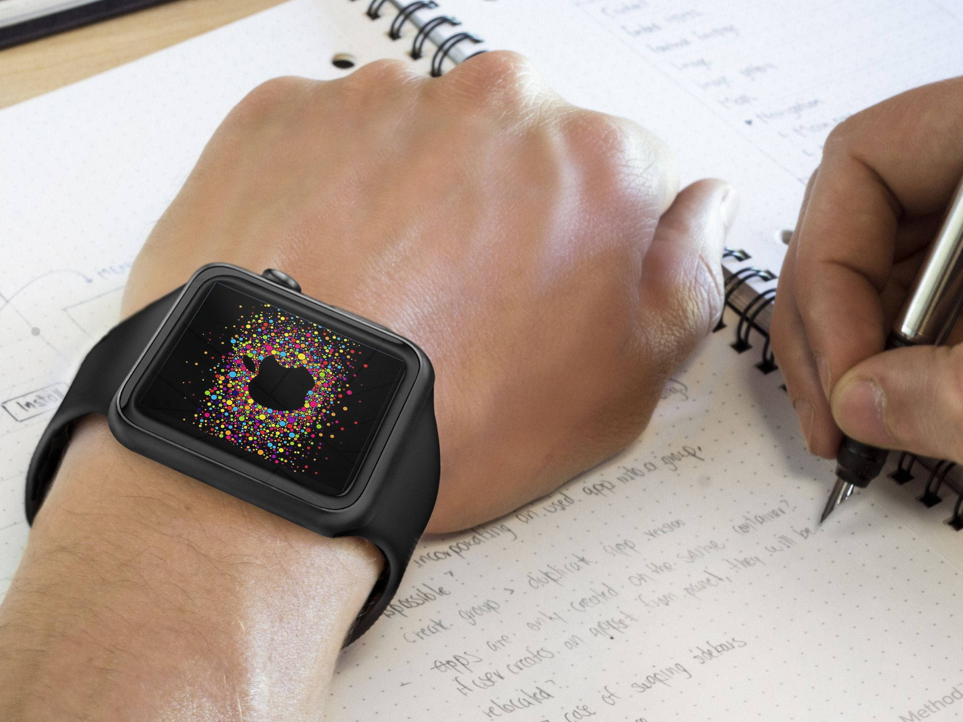 Apple Watch с черна силиконова каишка Тапет