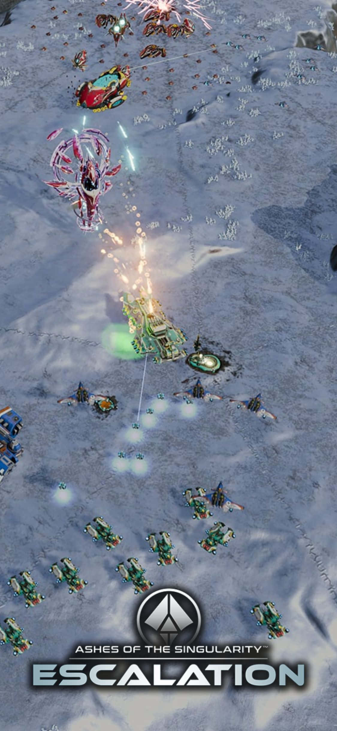 Изживейте епични битки между сили на технология и природа в 'Ashes Of The Singularity Escalation' на iPhone X Тапет