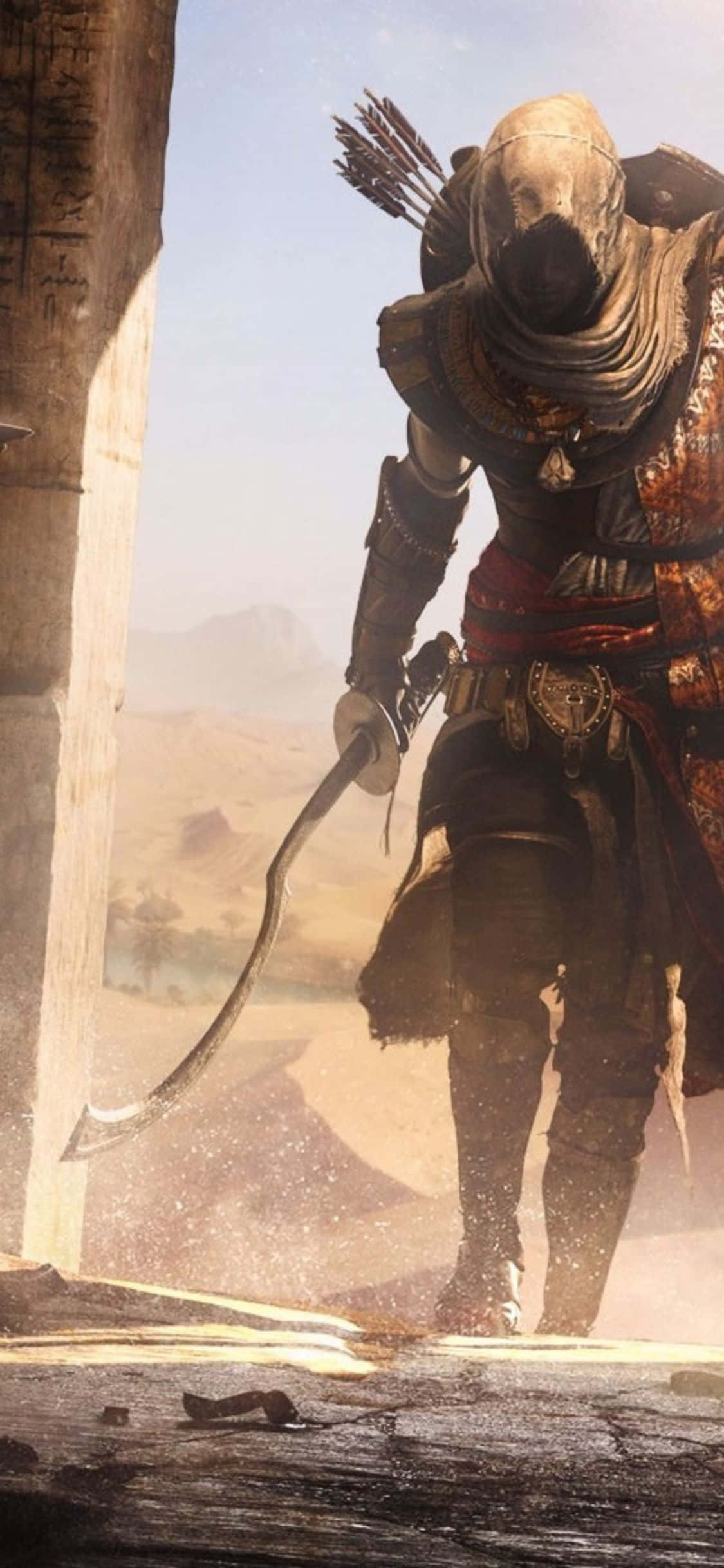 Повишете се до дръзновено ново приключение с Assassin's Creed Origins на iPhone X. Тапет