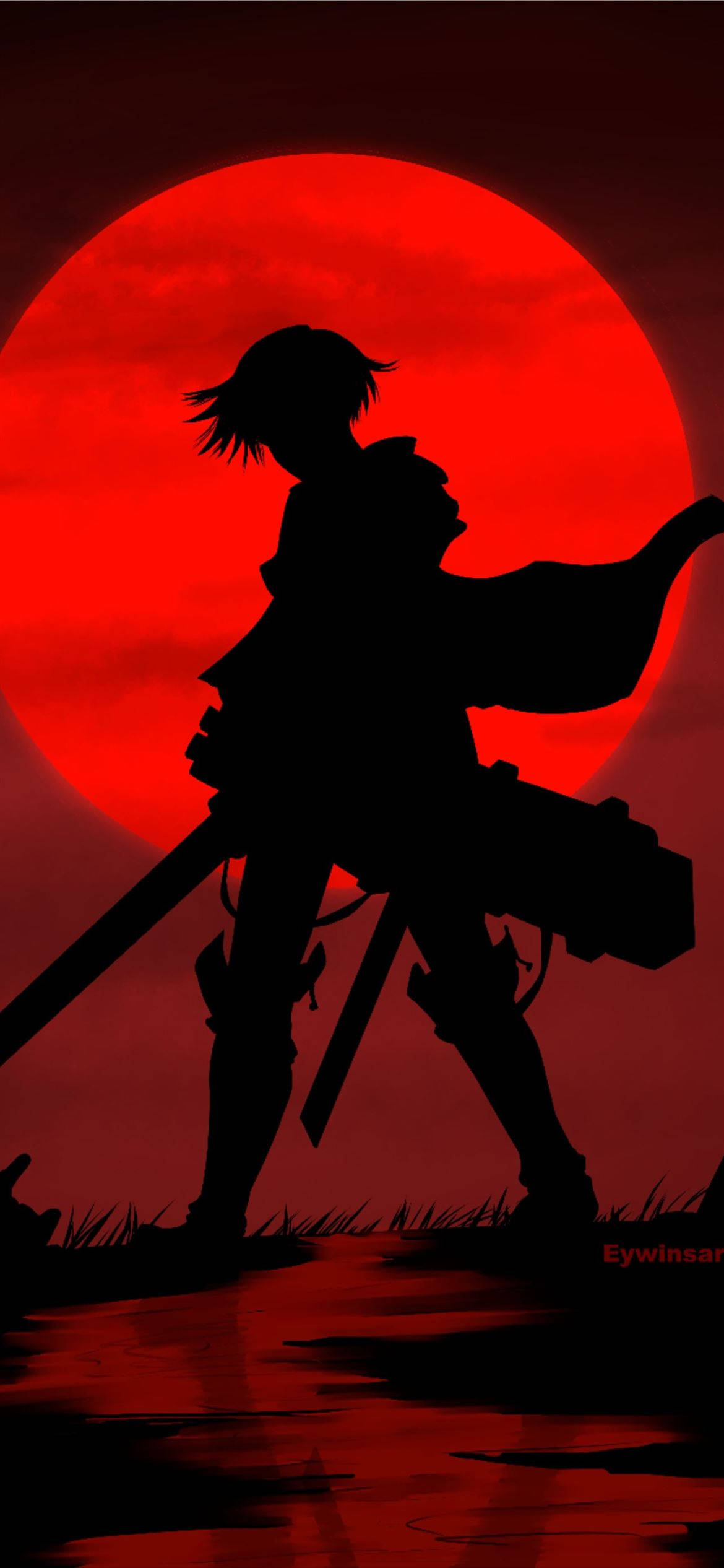 Червена Луна Силъет Леви Attack on Titan iPhone Тапет