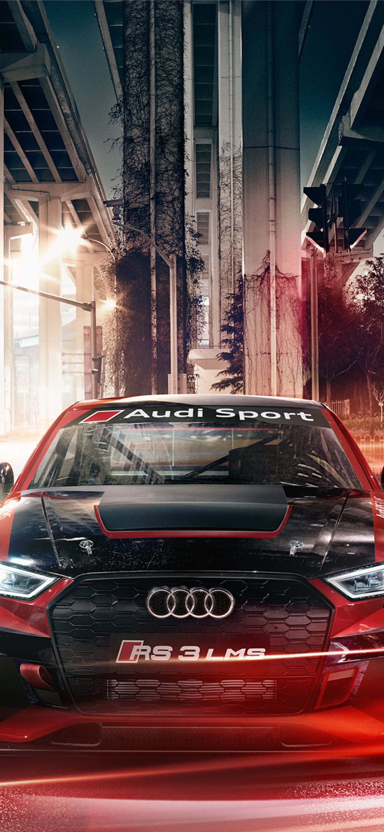 Audi Sportback на фона на нощен градски пейзаж Тапет