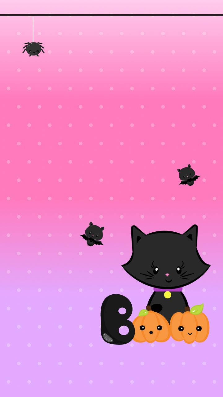 Кawaii Хелоуин черна котка Тапет