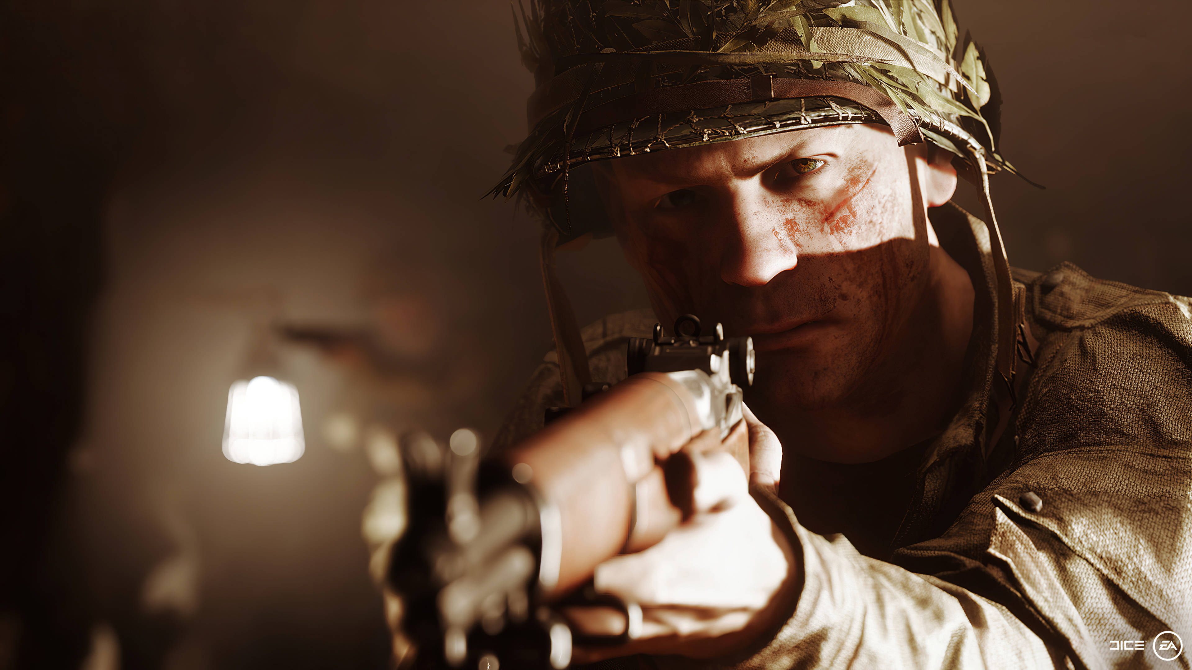 Battlefield 5 4K Близък план с насочен пистолет Тапет