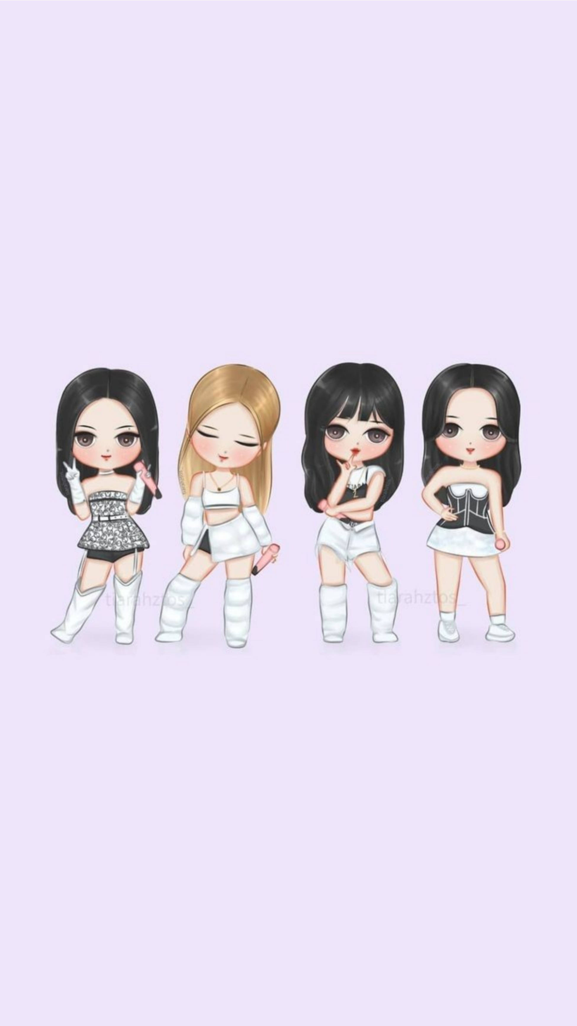 Аниме версия на Blackpink в бели дрехи Тапет