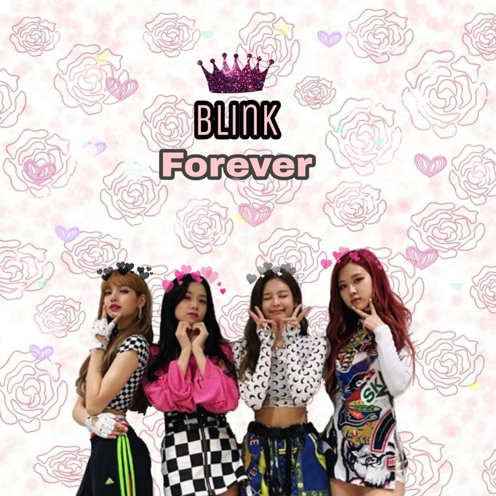 Членове на Blackpink с текст Blink Forever и лилава корона тапет