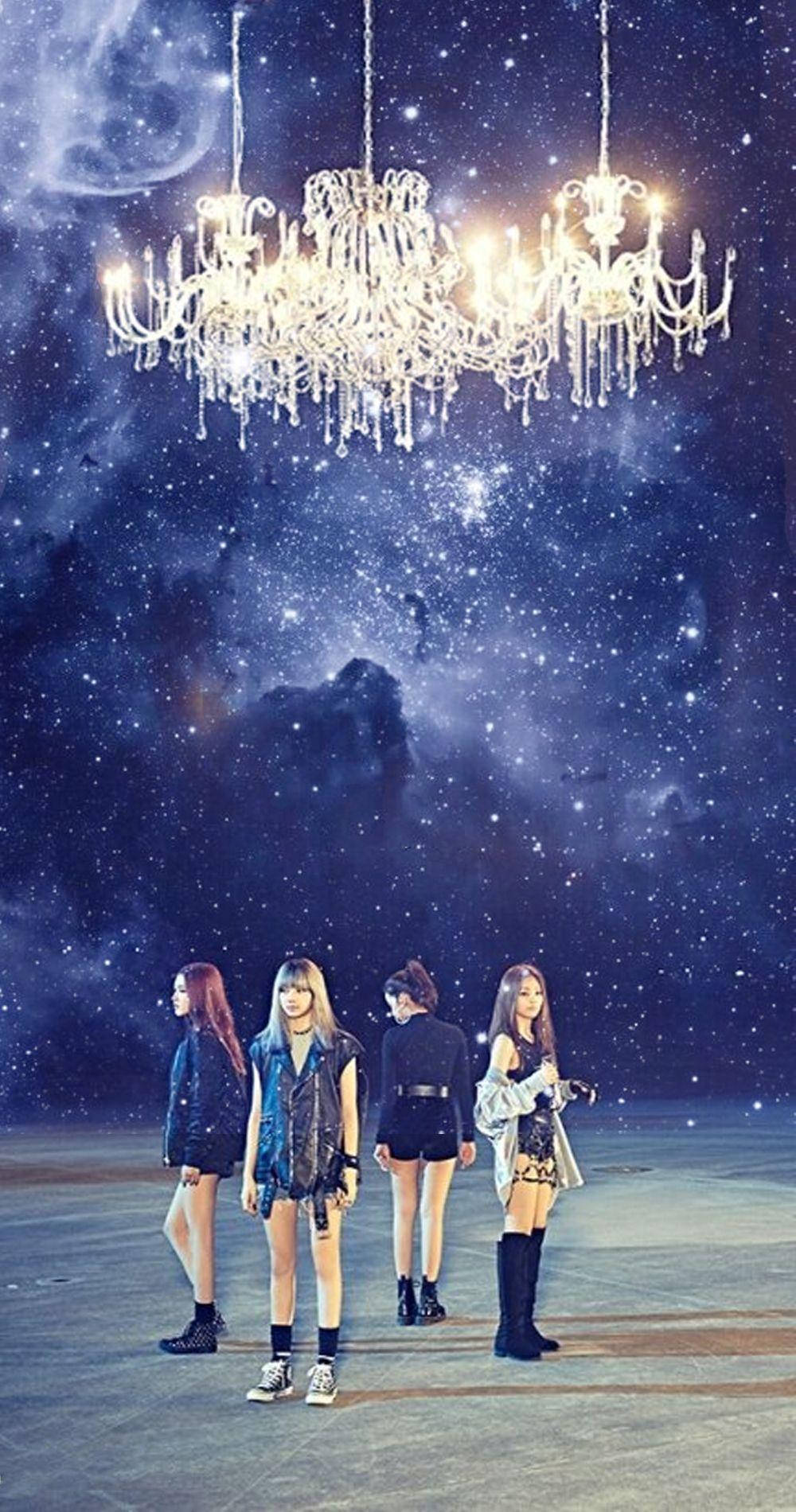 Blackpink-свирка и полилей блестят в галактиката Тапет