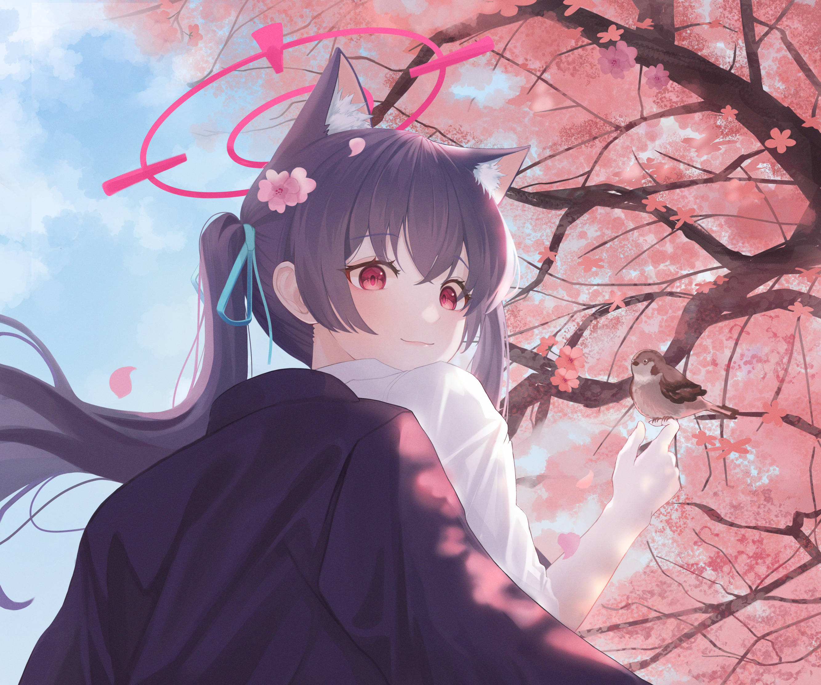 Blue Archive Kuromi Serika Черешов цвят Тапет