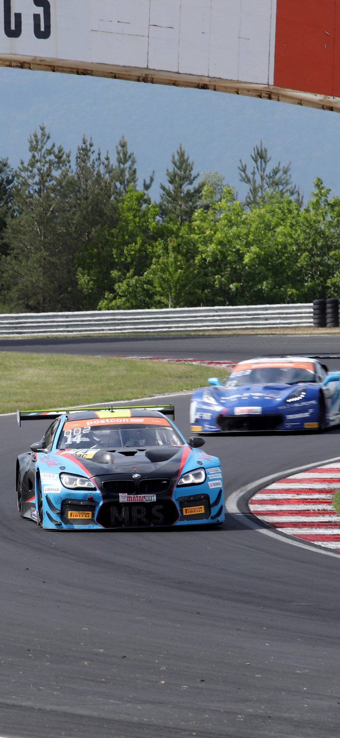 Син BMW M6 GT3 състезателен автомобил iPhone Тапет
