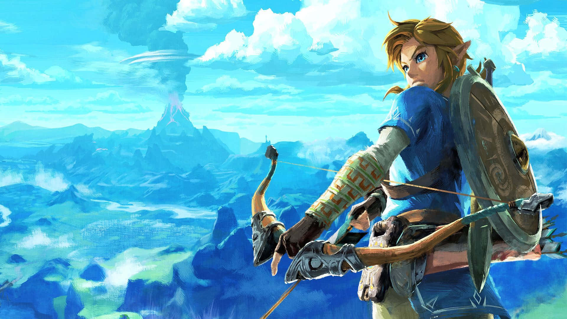 Зелда BOTW Линк опъва лъка си Тапет